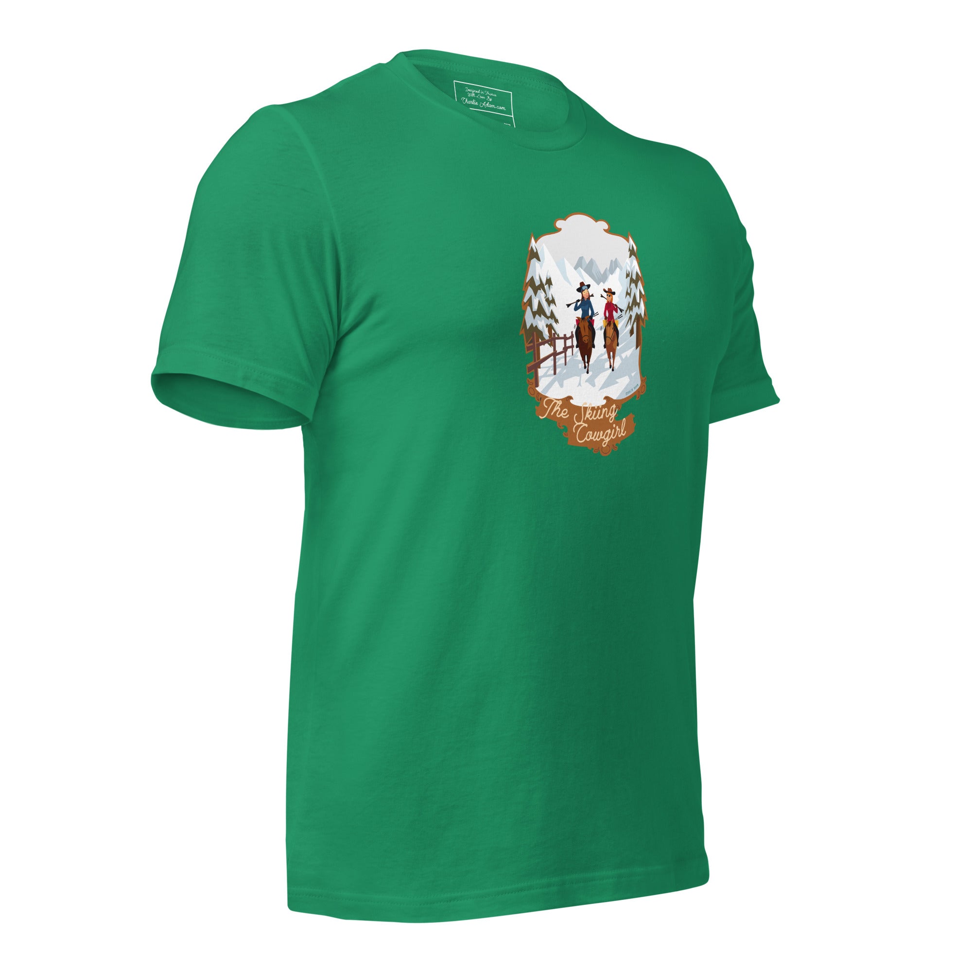 T-shirt en coton unisexe The Skiing Cowgirl sur couleurs foncées