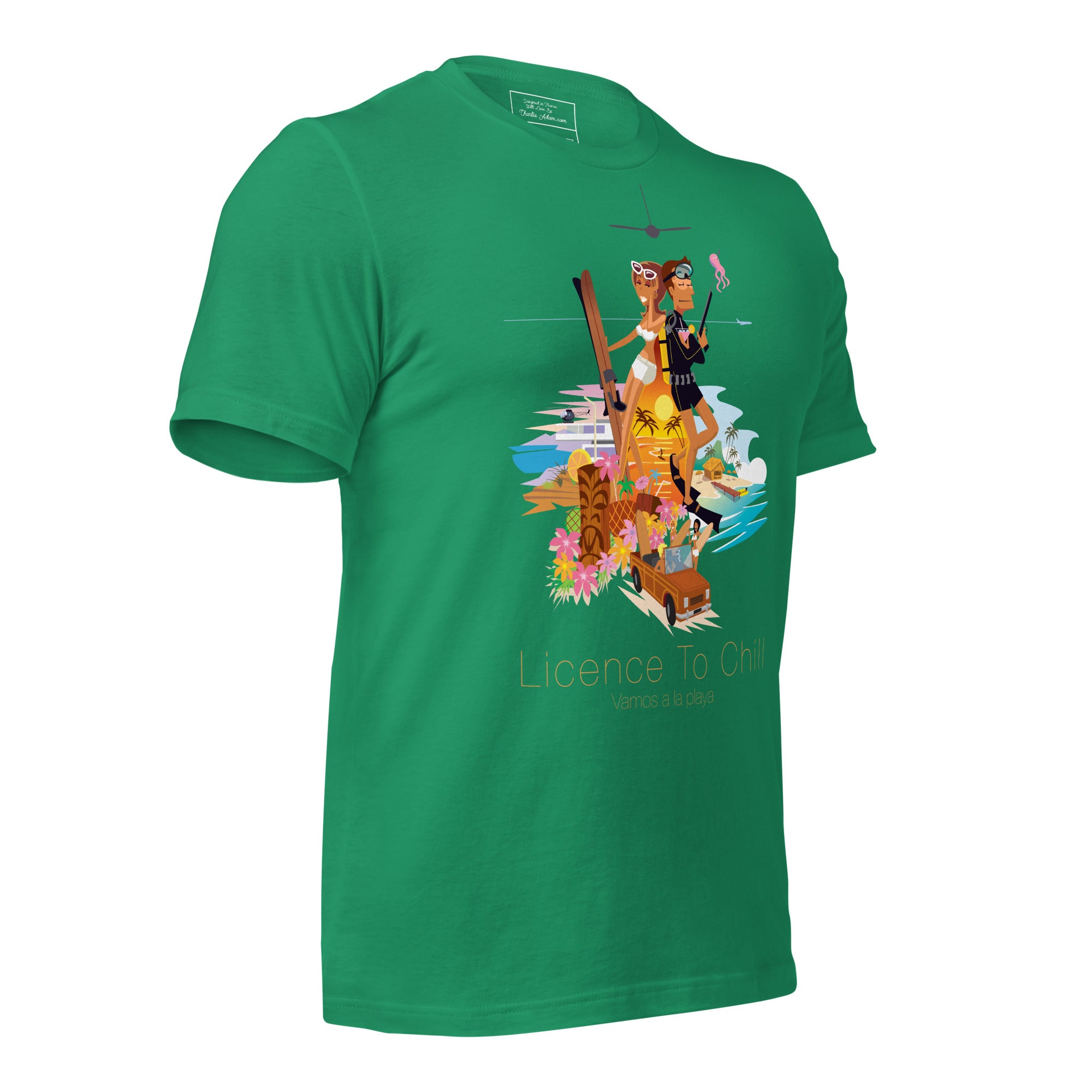Unisex cotton t-shirt License to Chill Vamos a la Playa on Green