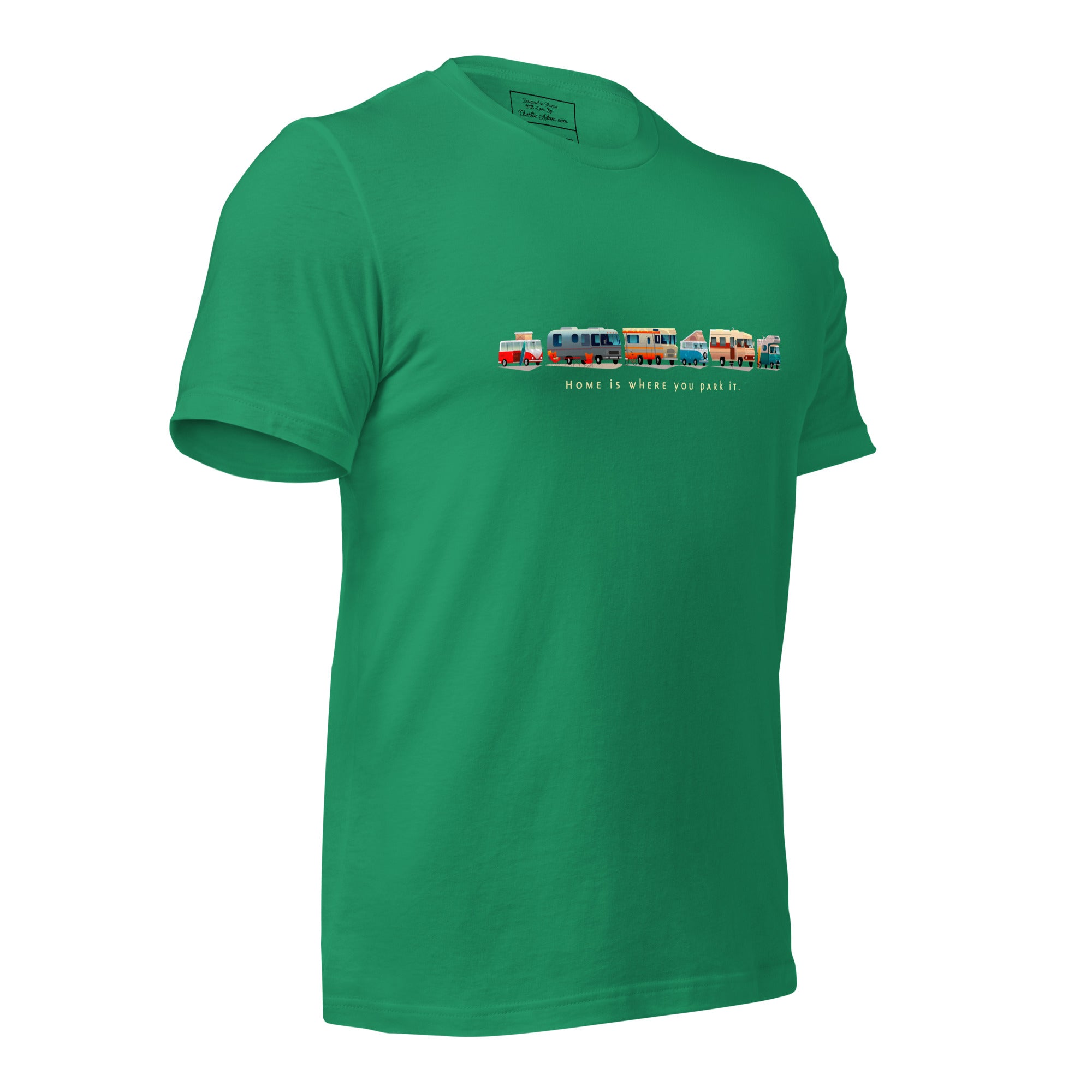 Unisex cotton t-shirt Vintage Campers: Home is where you park it on green