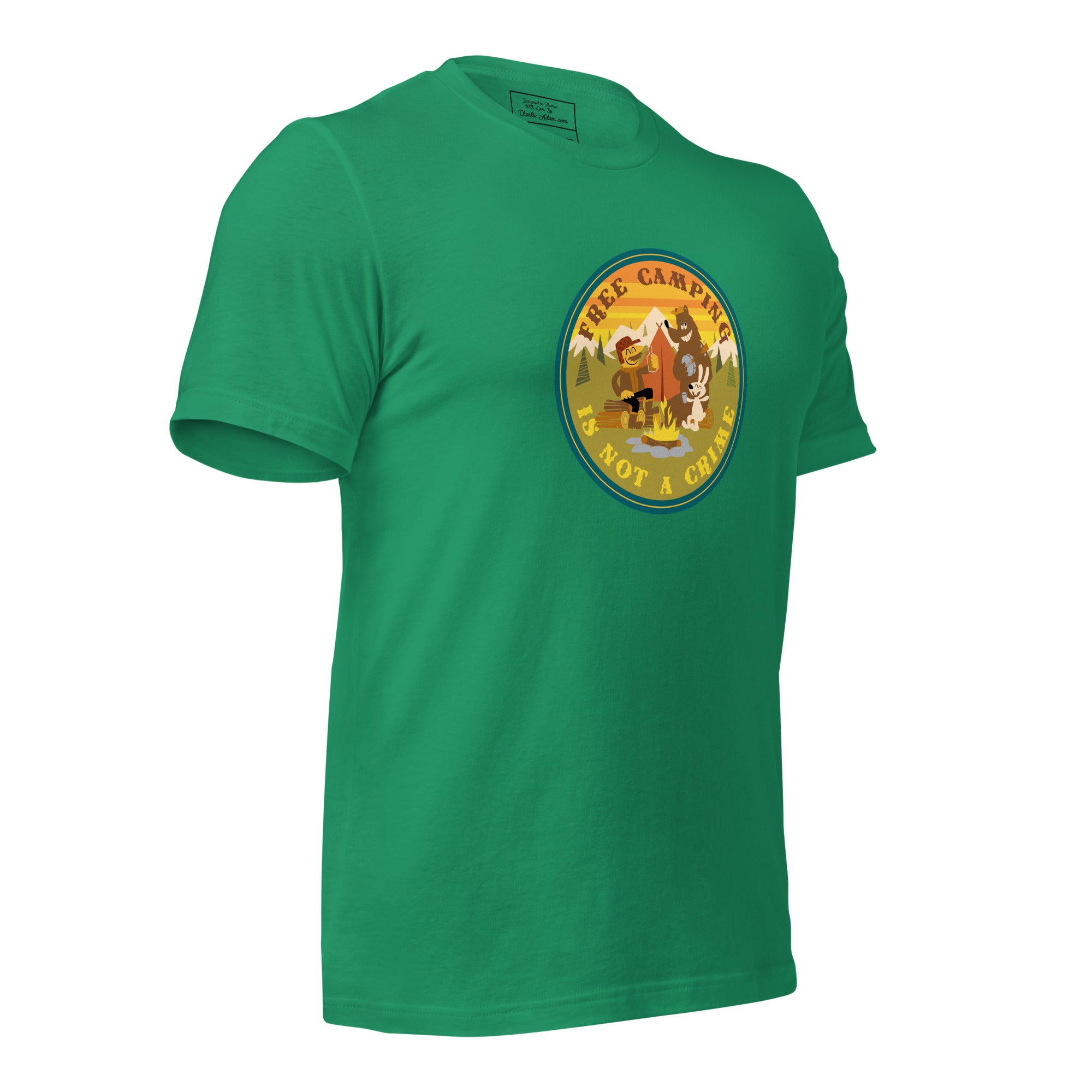 Unisex cotton t-shirt Free Camping is not a Crime on greens