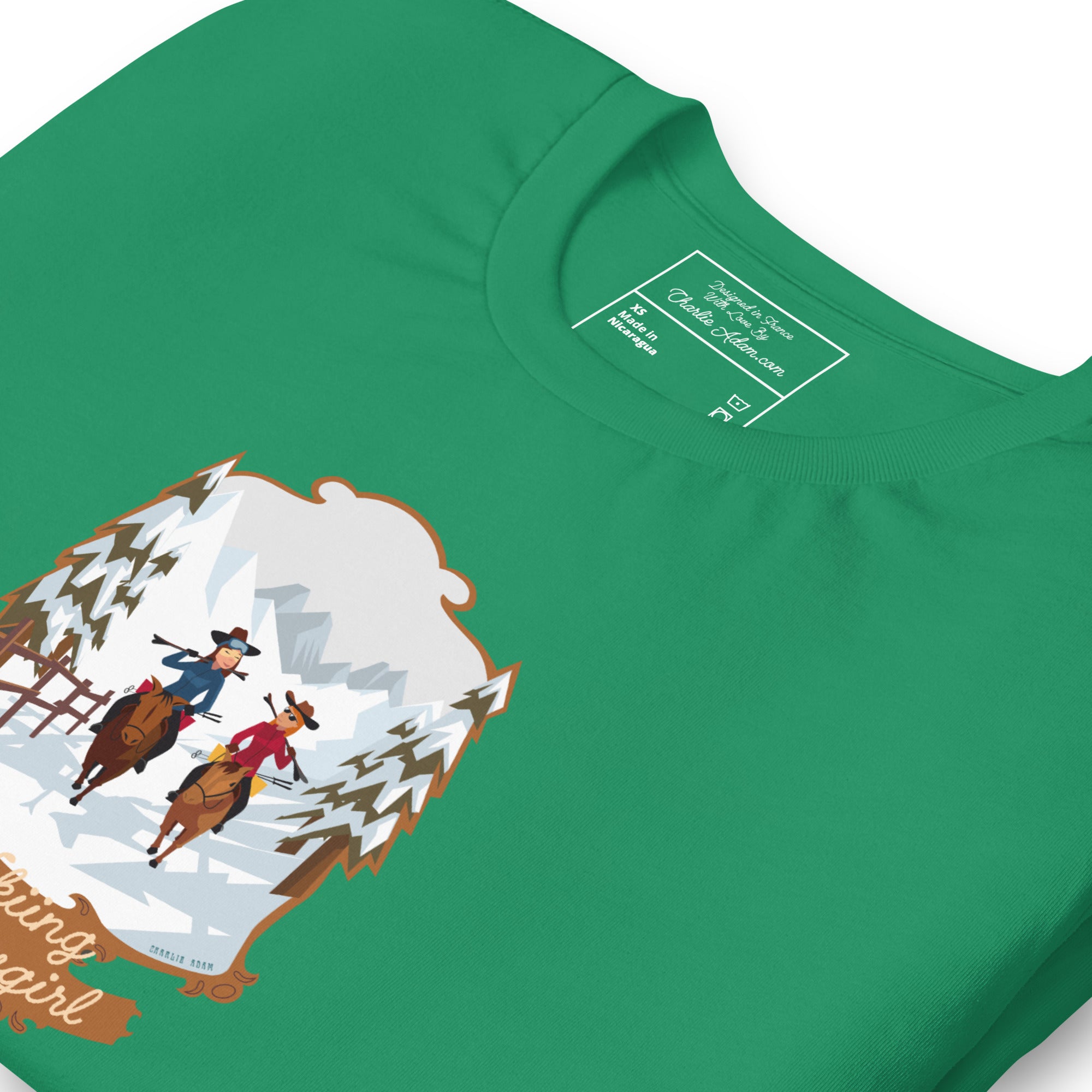 T-shirt en coton unisexe The Skiing Cowgirl sur couleurs foncées