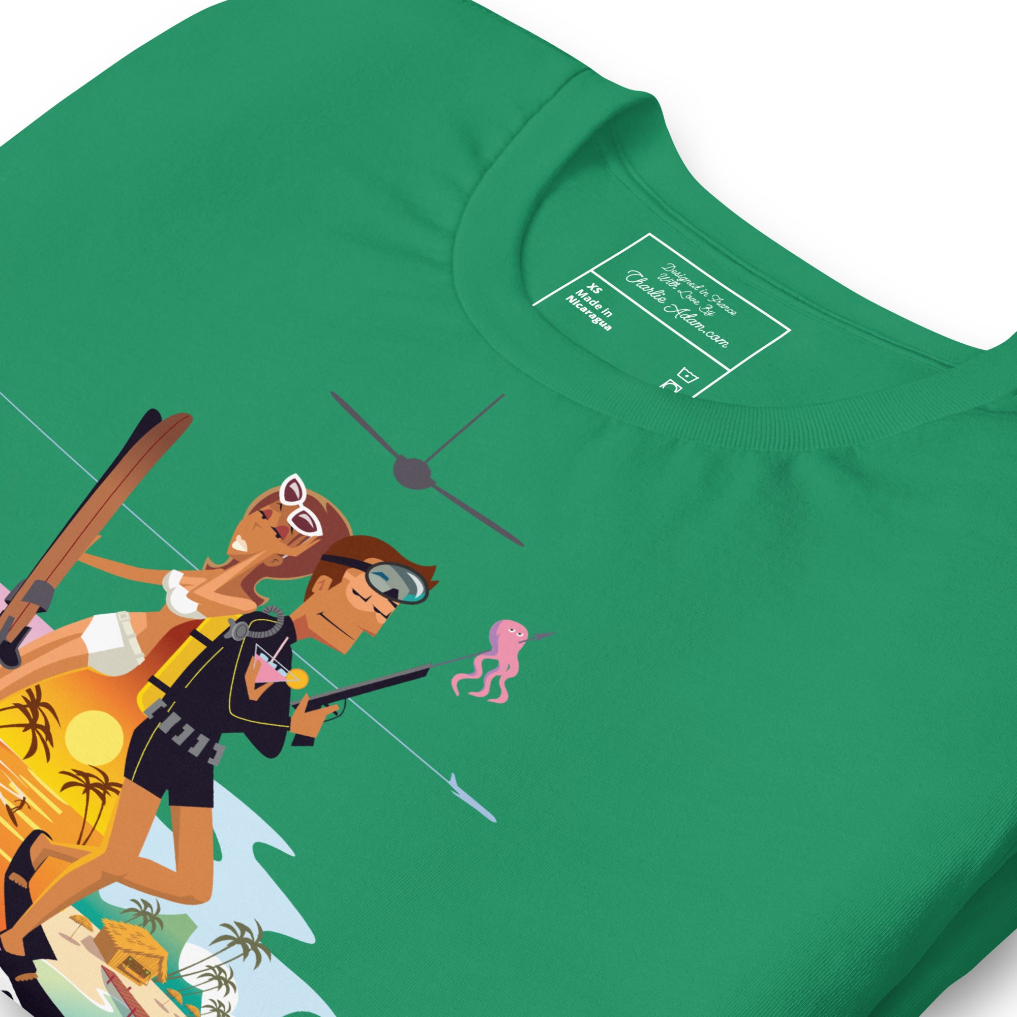 Unisex cotton t-shirt License to Chill Vamos a la Playa on Green