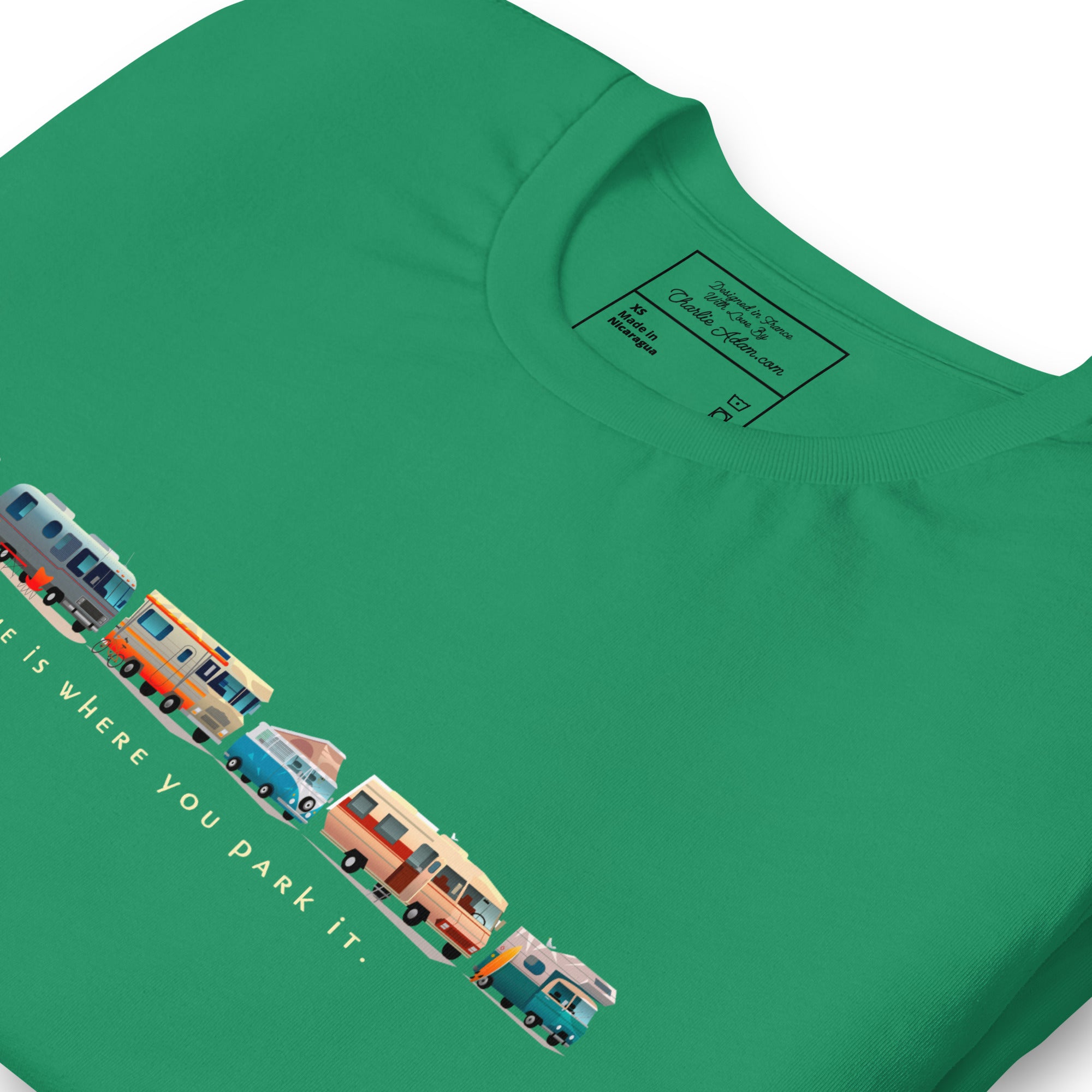 Unisex cotton t-shirt Vintage Campers: Home is where you park it on green