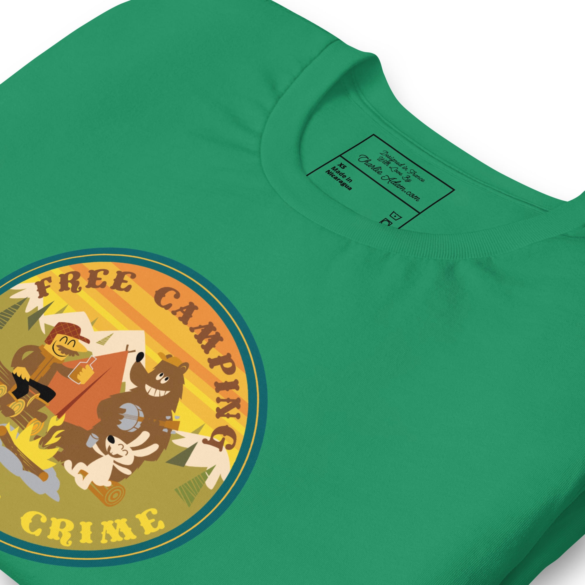 Unisex cotton t-shirt Free Camping is not a Crime on greens