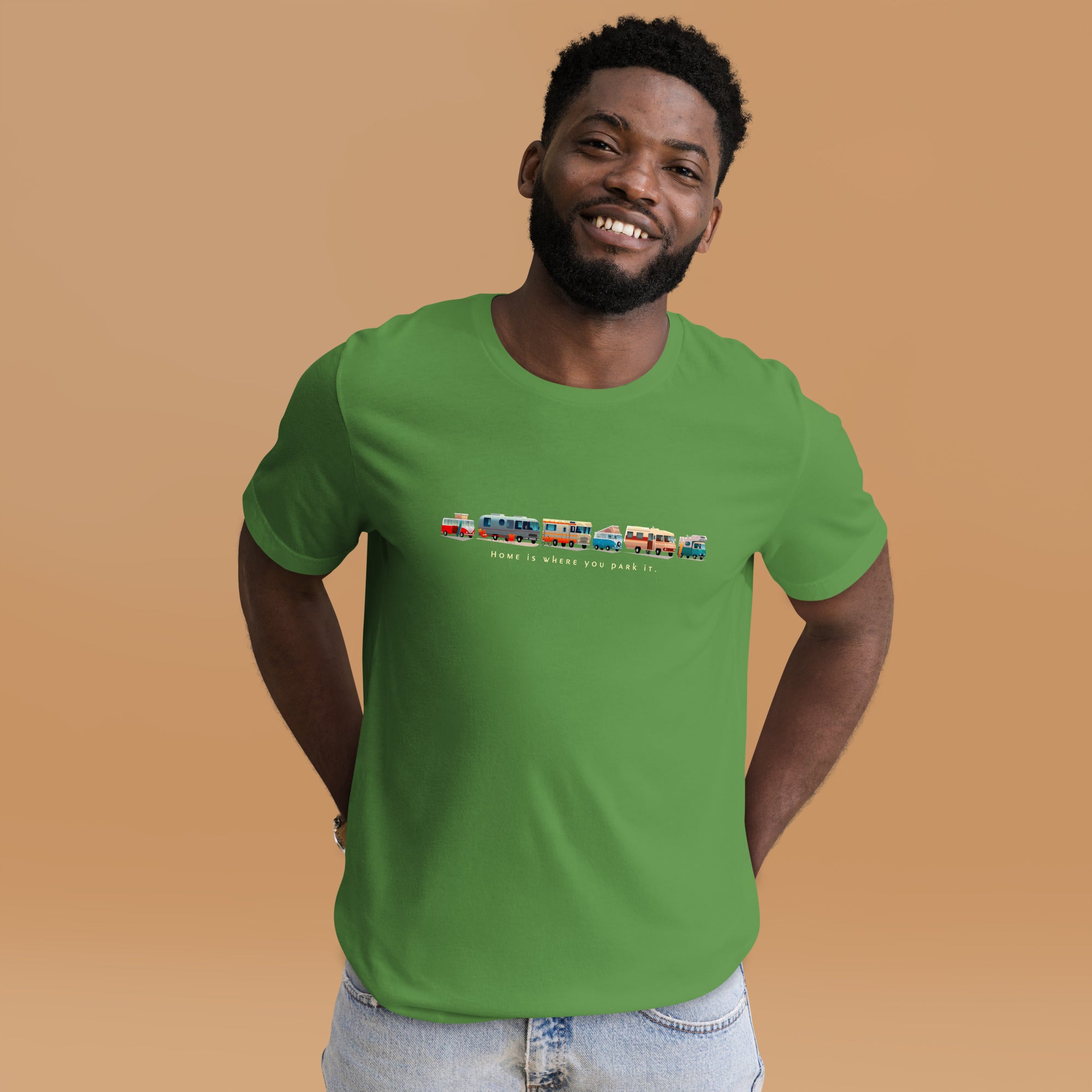 Unisex cotton t-shirt Vintage Campers: Home is where you park it on green