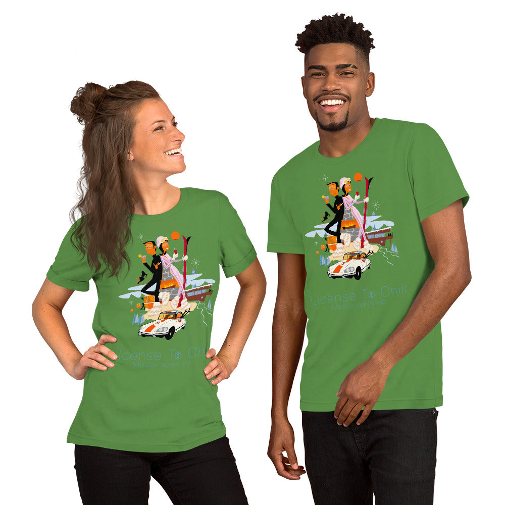 T-shirt en coton unisexe License To Chill Mission Après-Ski sur couleurs foncées