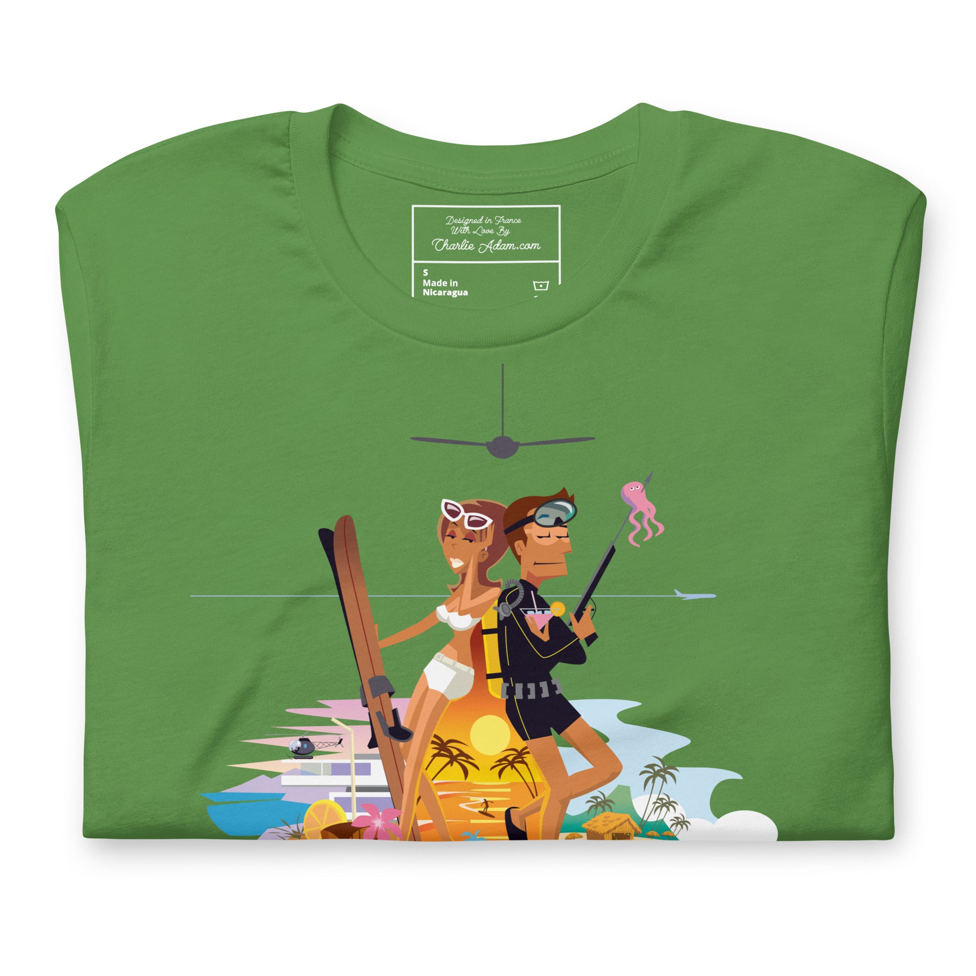 Unisex cotton t-shirt License to Chill Vamos a la Playa on Green