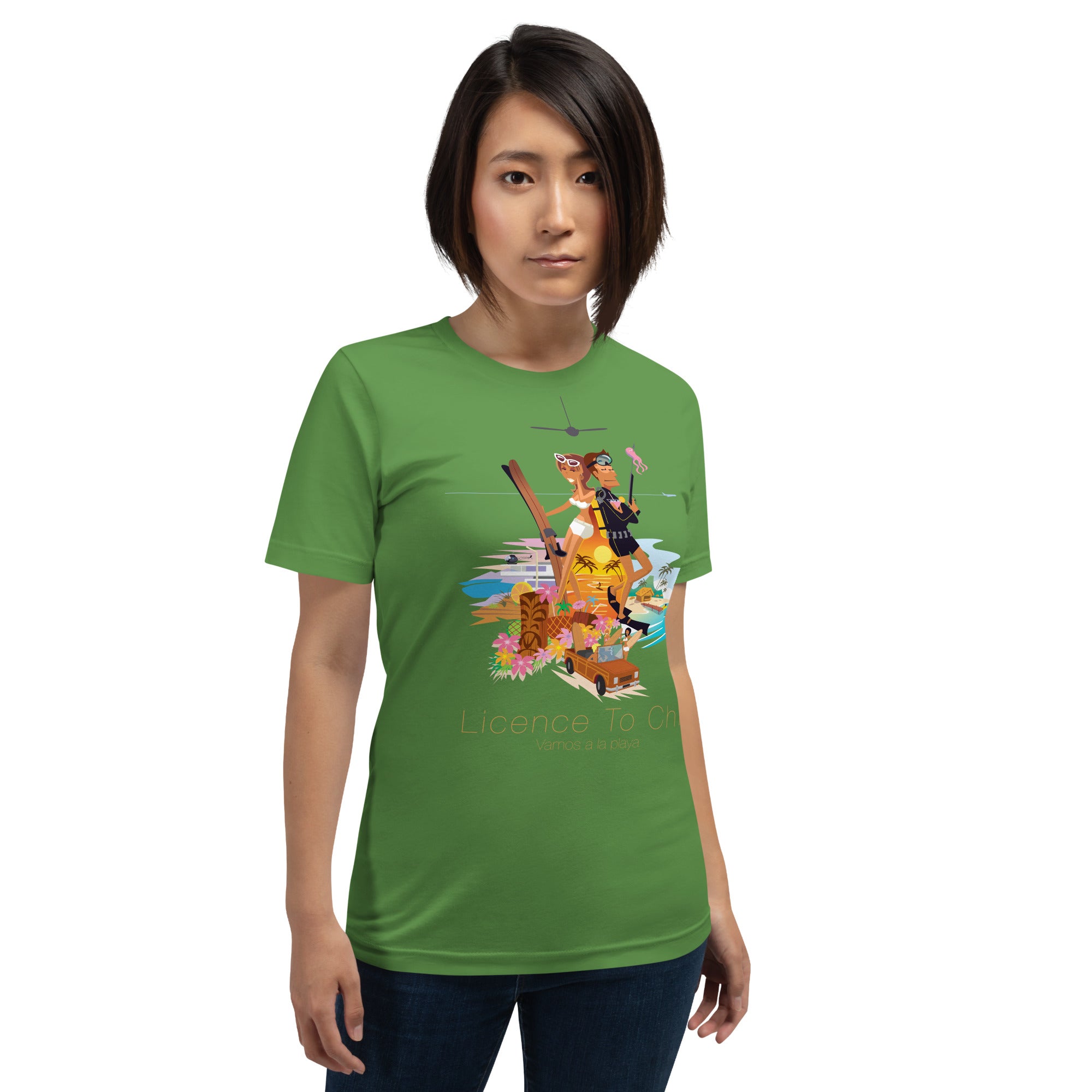 Unisex cotton t-shirt License to Chill Vamos a la Playa on Green