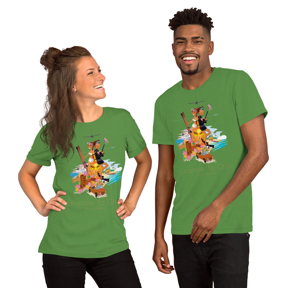Unisex cotton t-shirt License to Chill Vamos a la Playa on Green