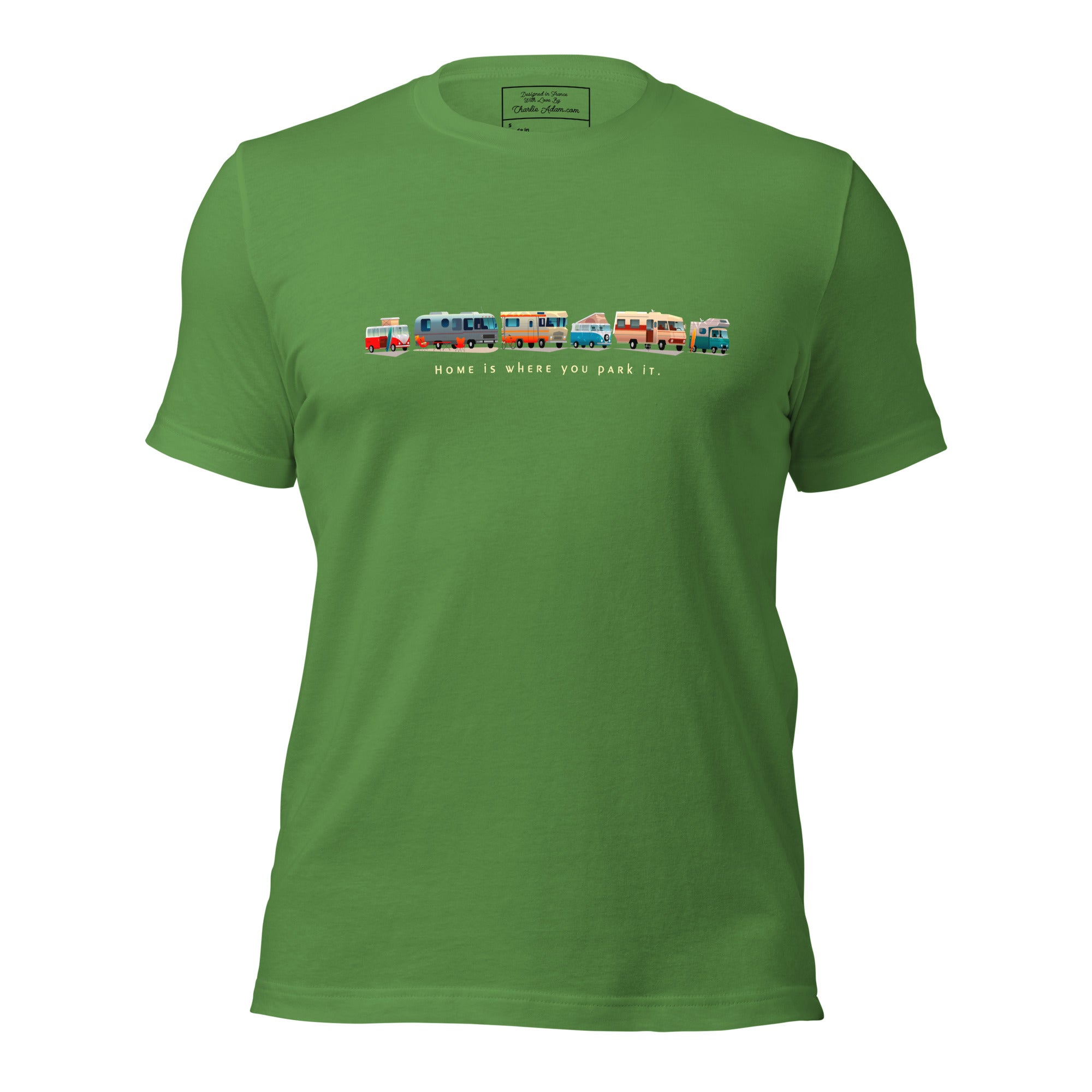 Unisex cotton t-shirt Vintage Campers: Home is where you park it on green