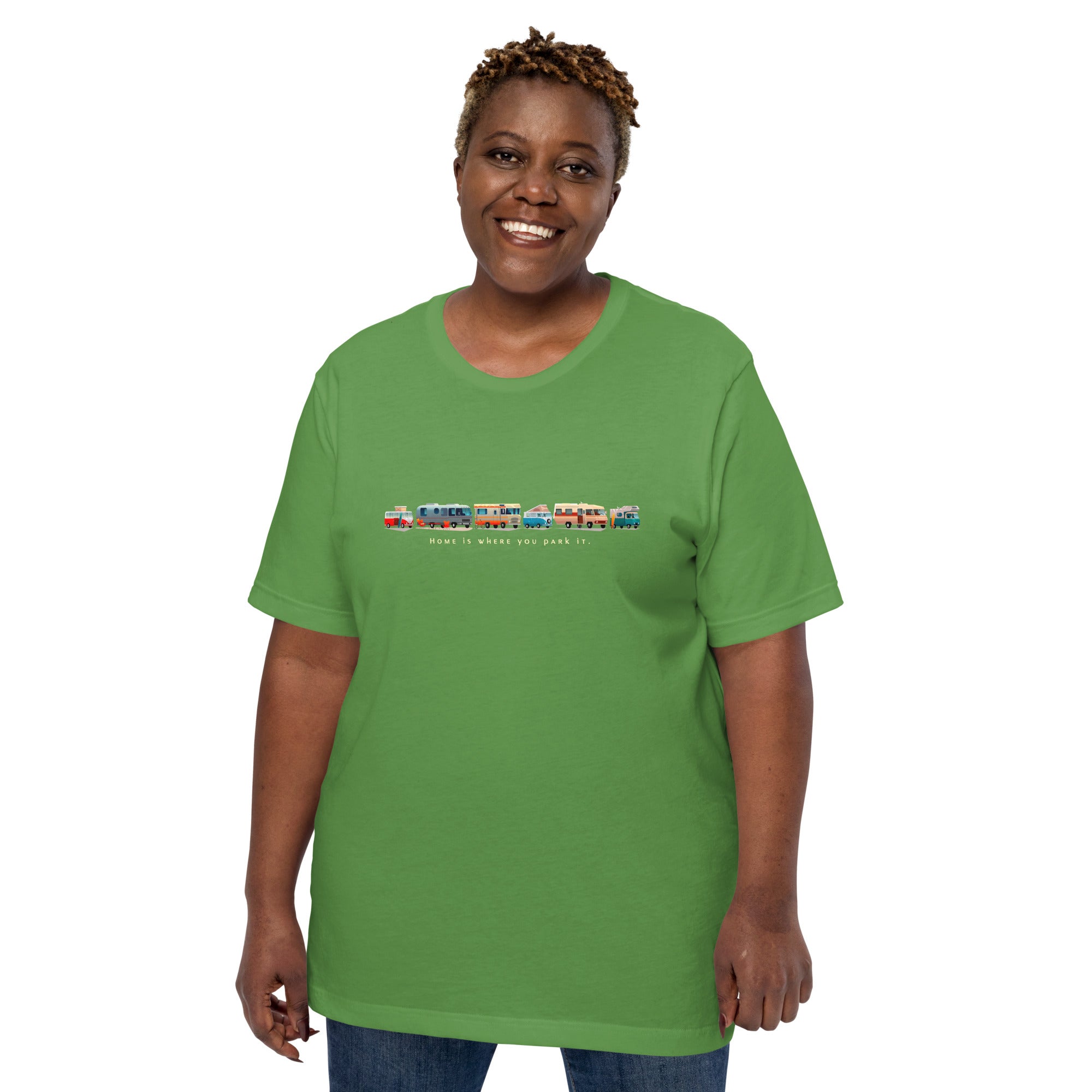 Unisex cotton t-shirt Vintage Campers: Home is where you park it on green