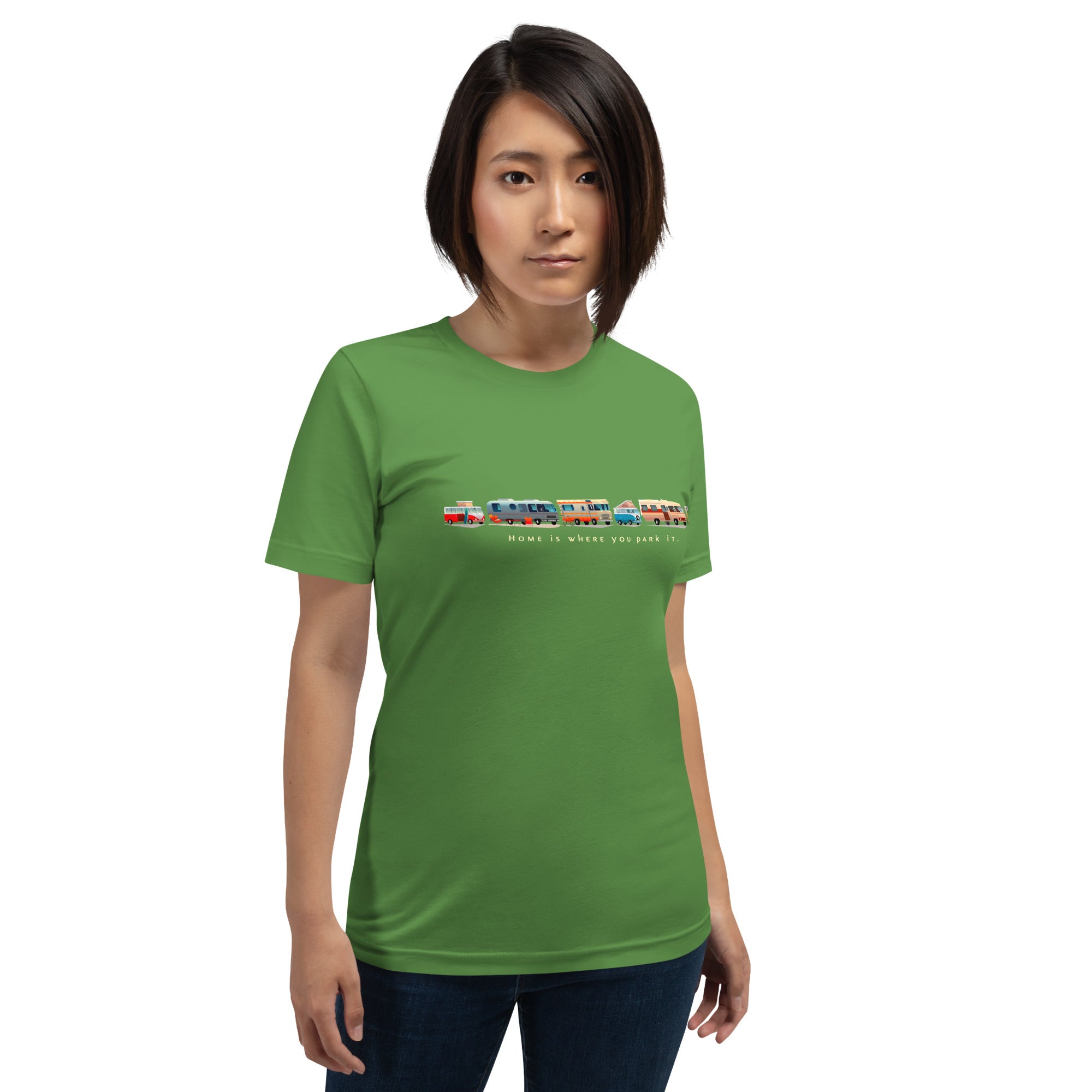 Unisex cotton t-shirt Vintage Campers: Home is where you park it on green
