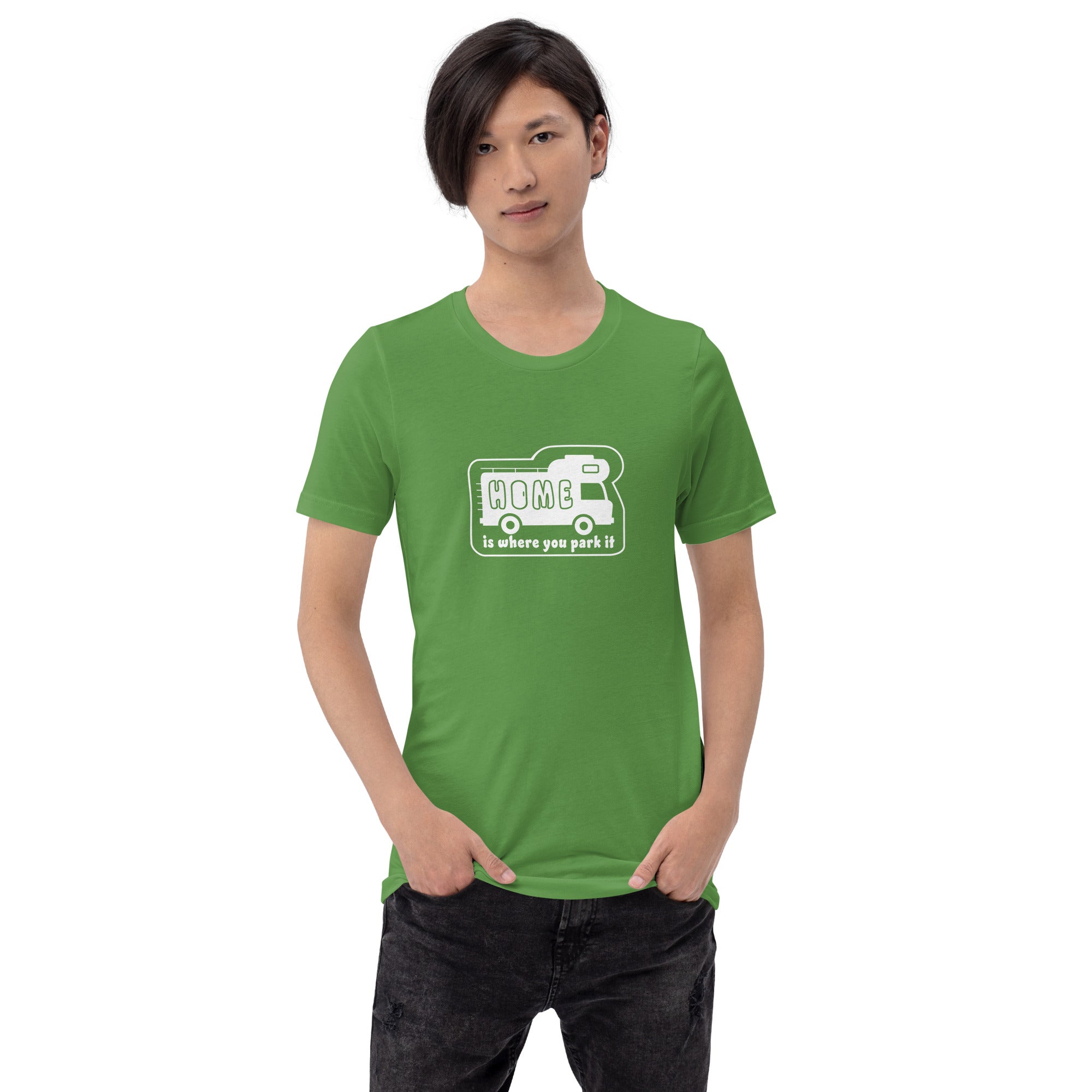 Unisex cotton t-shirt Bold Camper Van on greens