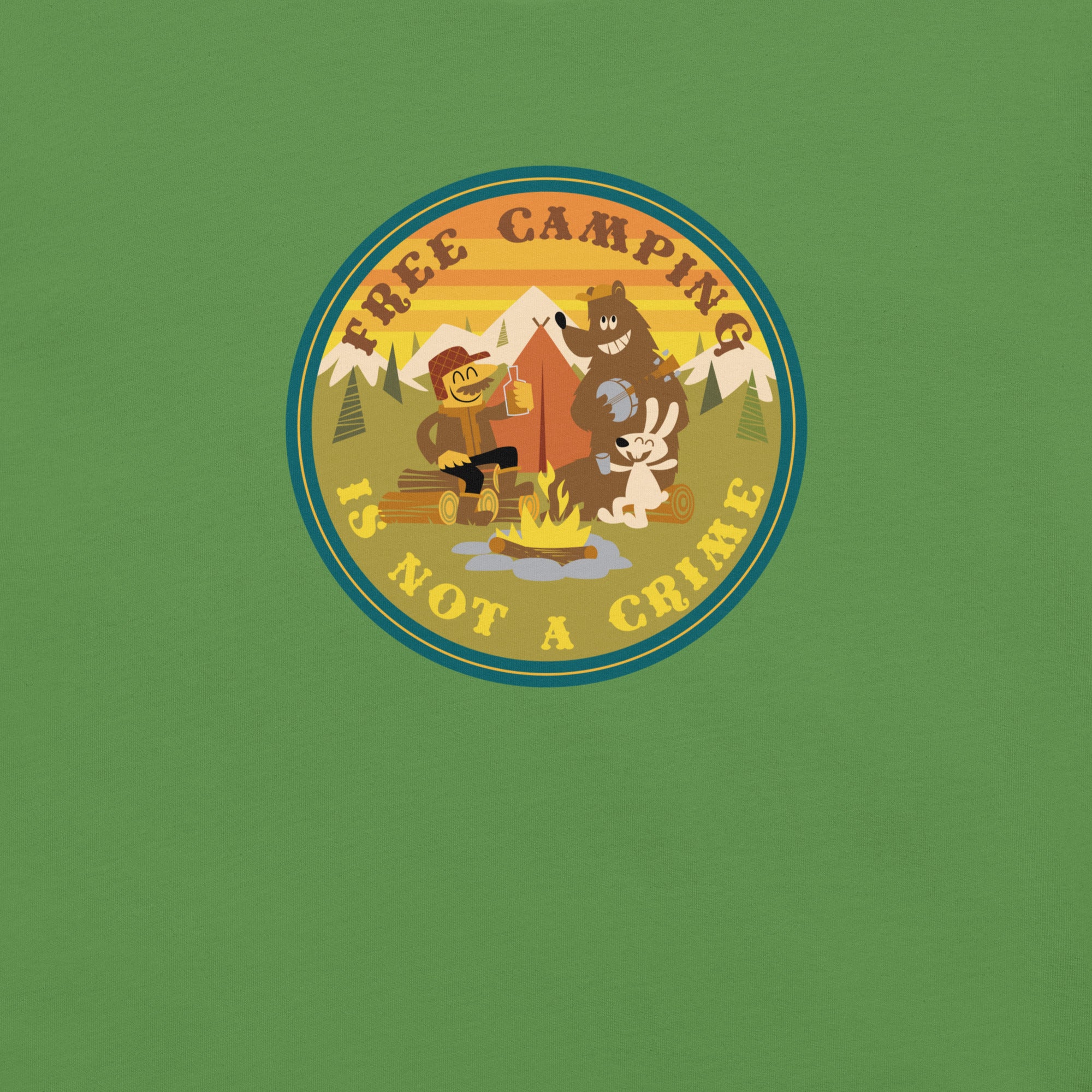 Unisex cotton t-shirt Free Camping is not a Crime on greens