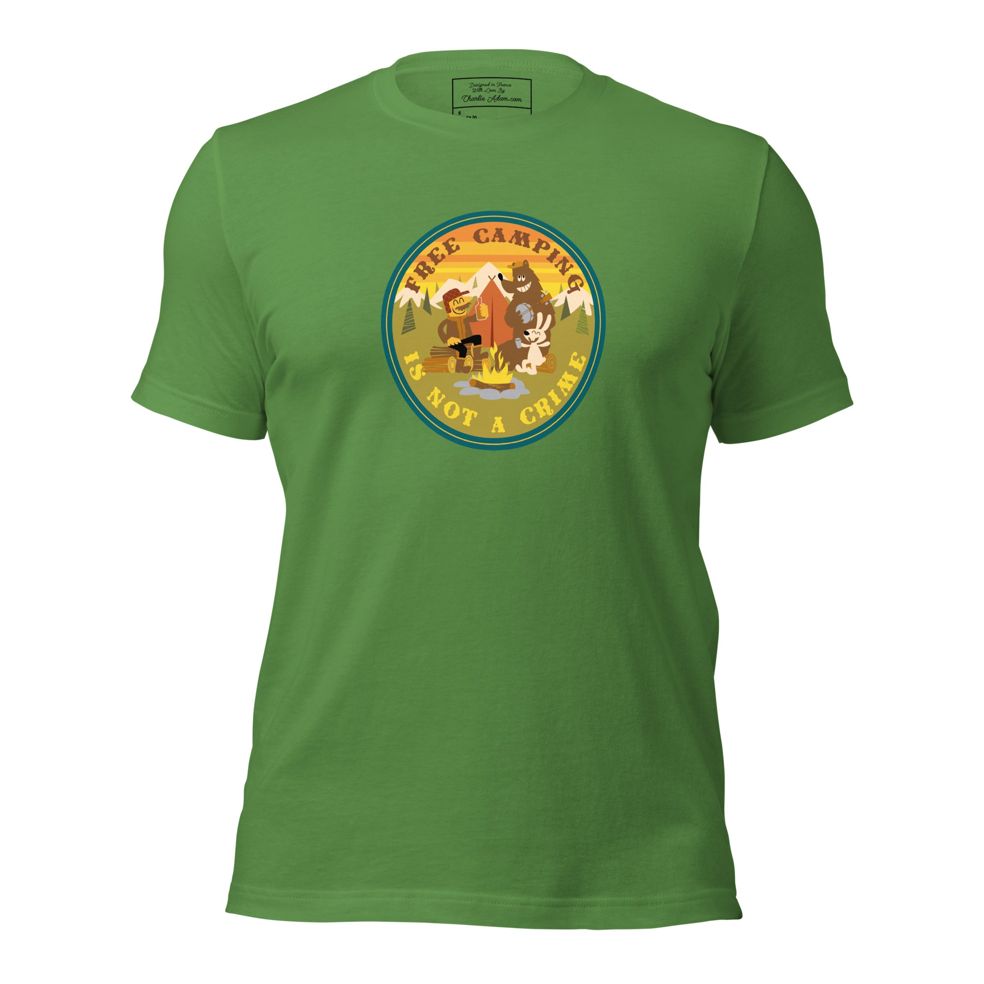 Unisex cotton t-shirt Free Camping is not a Crime on greens