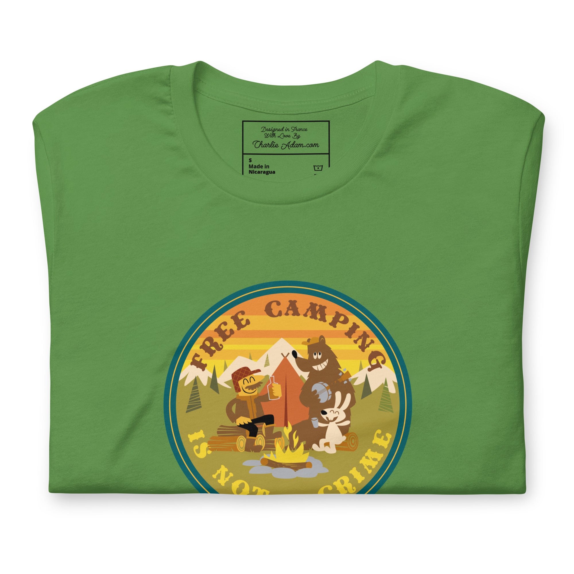 Unisex cotton t-shirt Free Camping is not a Crime on greens