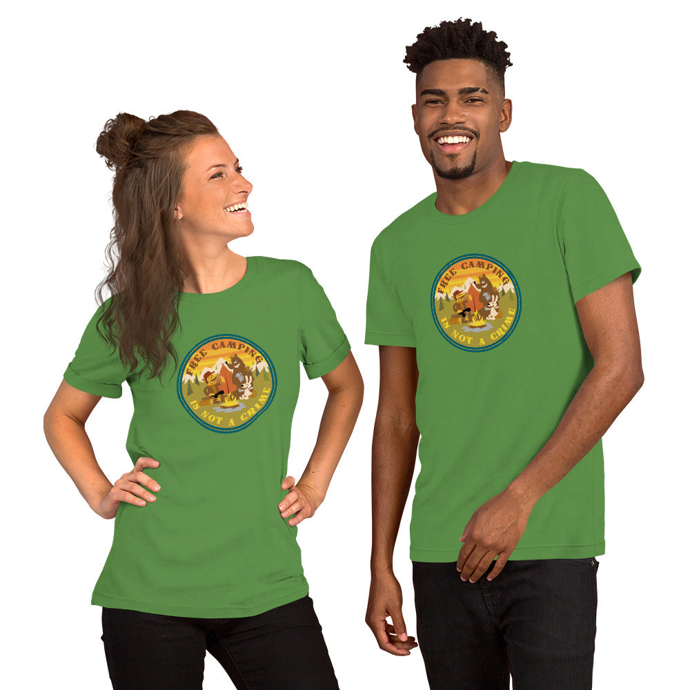Unisex cotton t-shirt Free Camping is not a Crime on greens