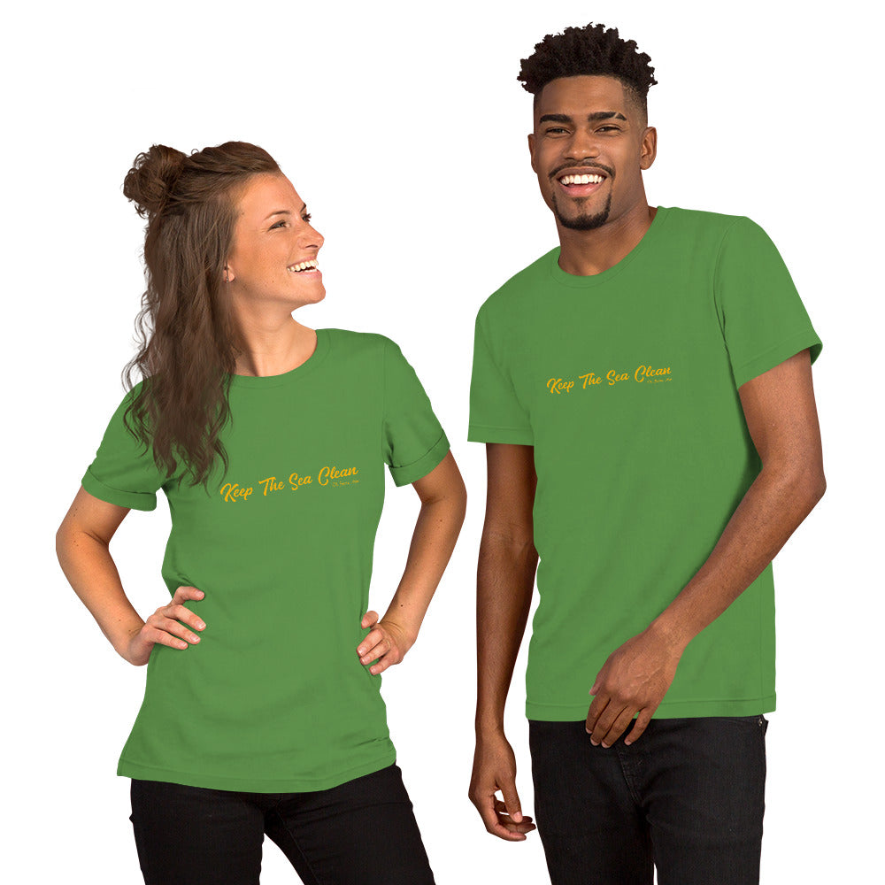 Unisex cotton t-shirt Keep The Sea Clean on greens