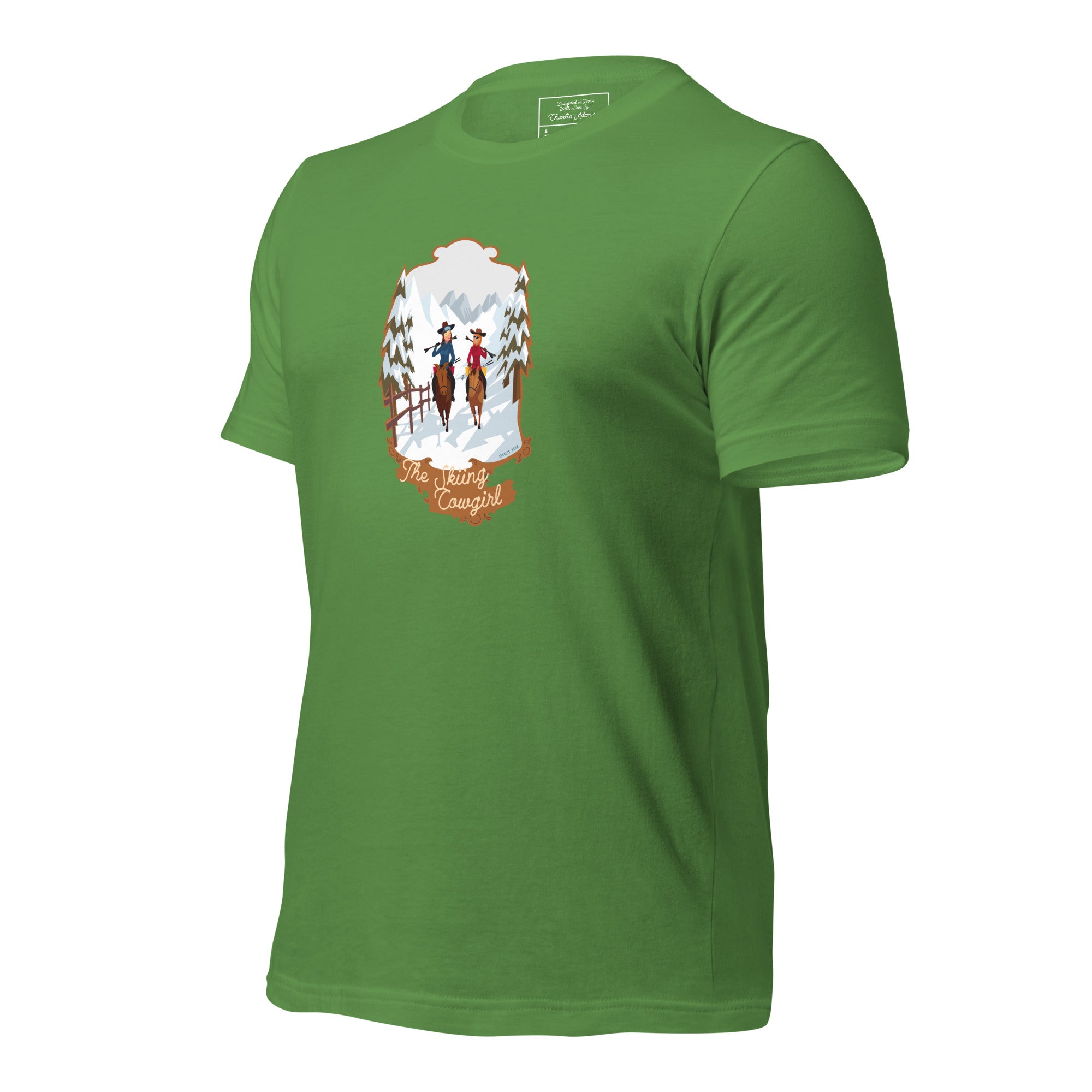 T-shirt en coton unisexe The Skiing Cowgirl sur couleurs foncées