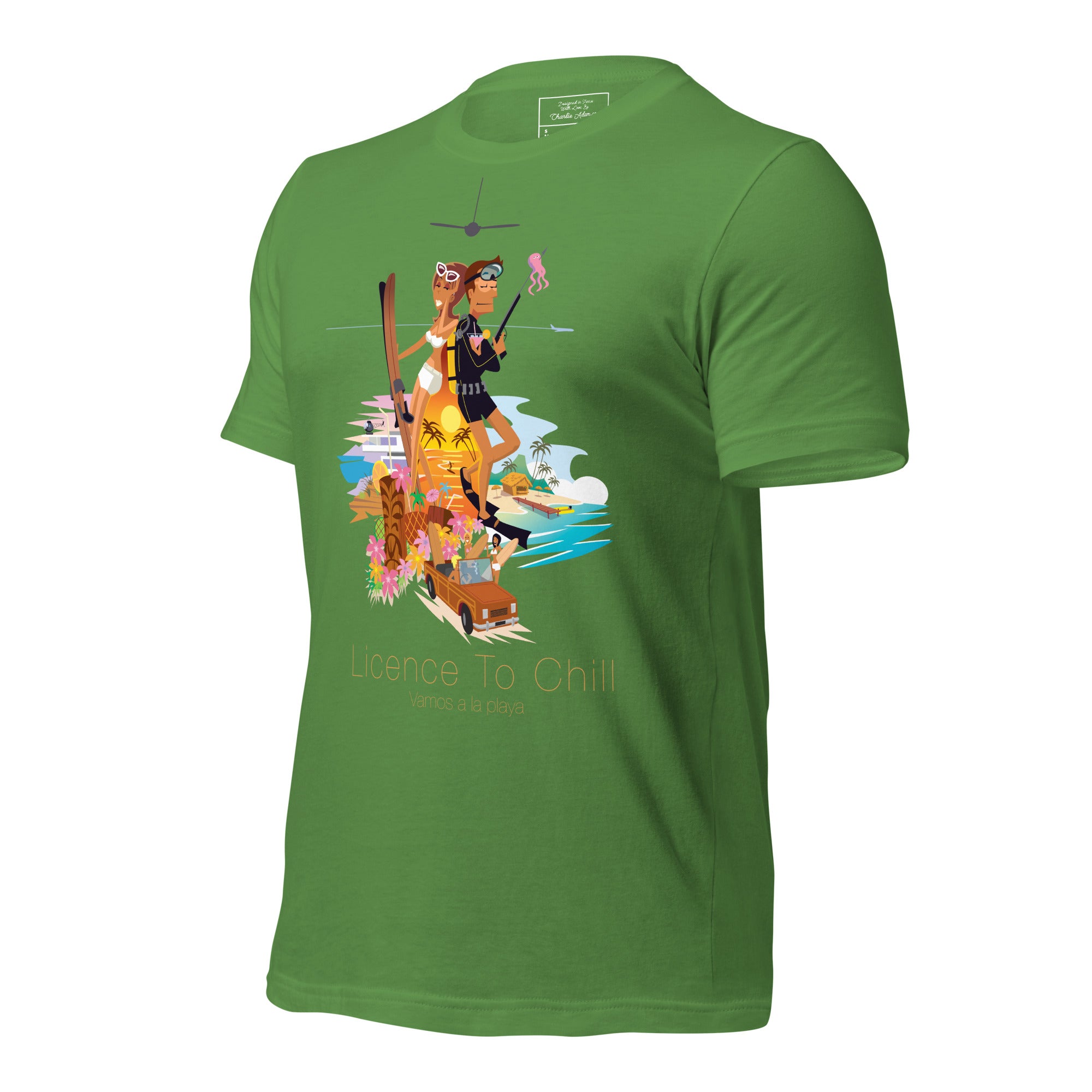 Unisex cotton t-shirt License to Chill Vamos a la Playa on Green