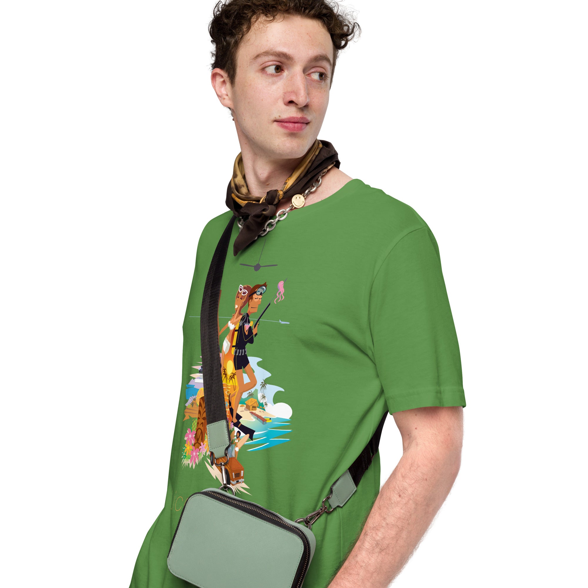 Unisex cotton t-shirt License to Chill Vamos a la Playa on Green