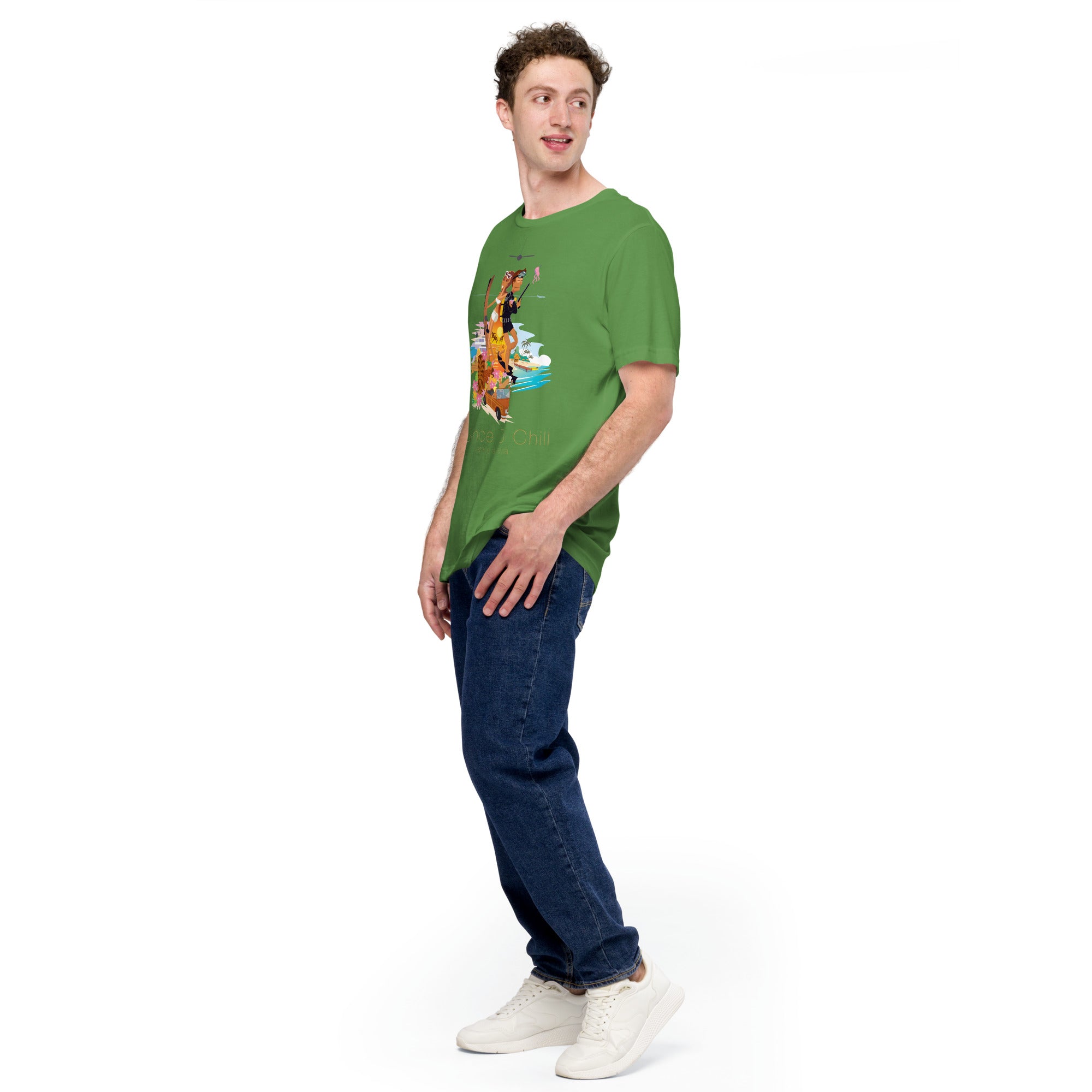 Unisex cotton t-shirt License to Chill Vamos a la Playa on Green