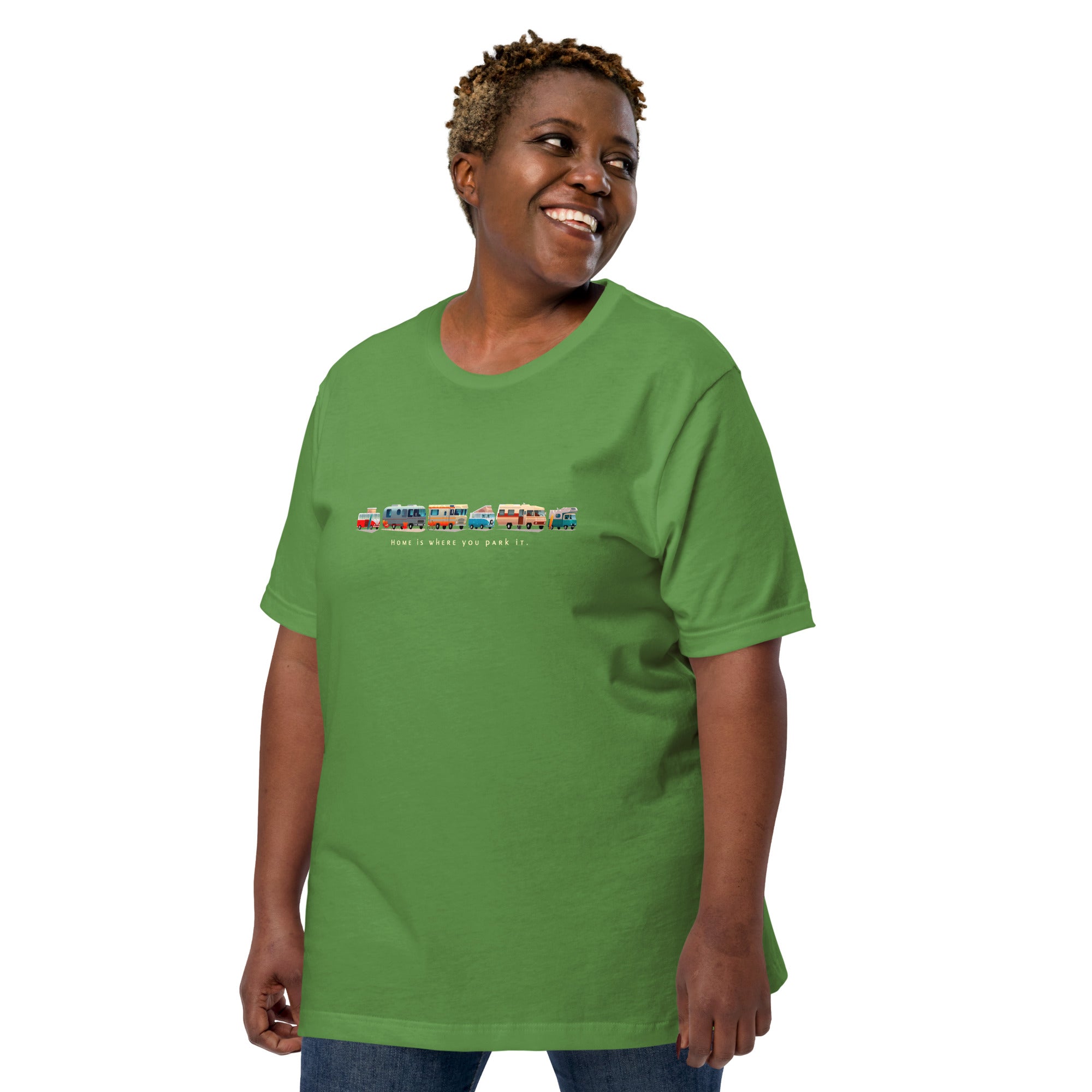 Unisex cotton t-shirt Vintage Campers: Home is where you park it on green