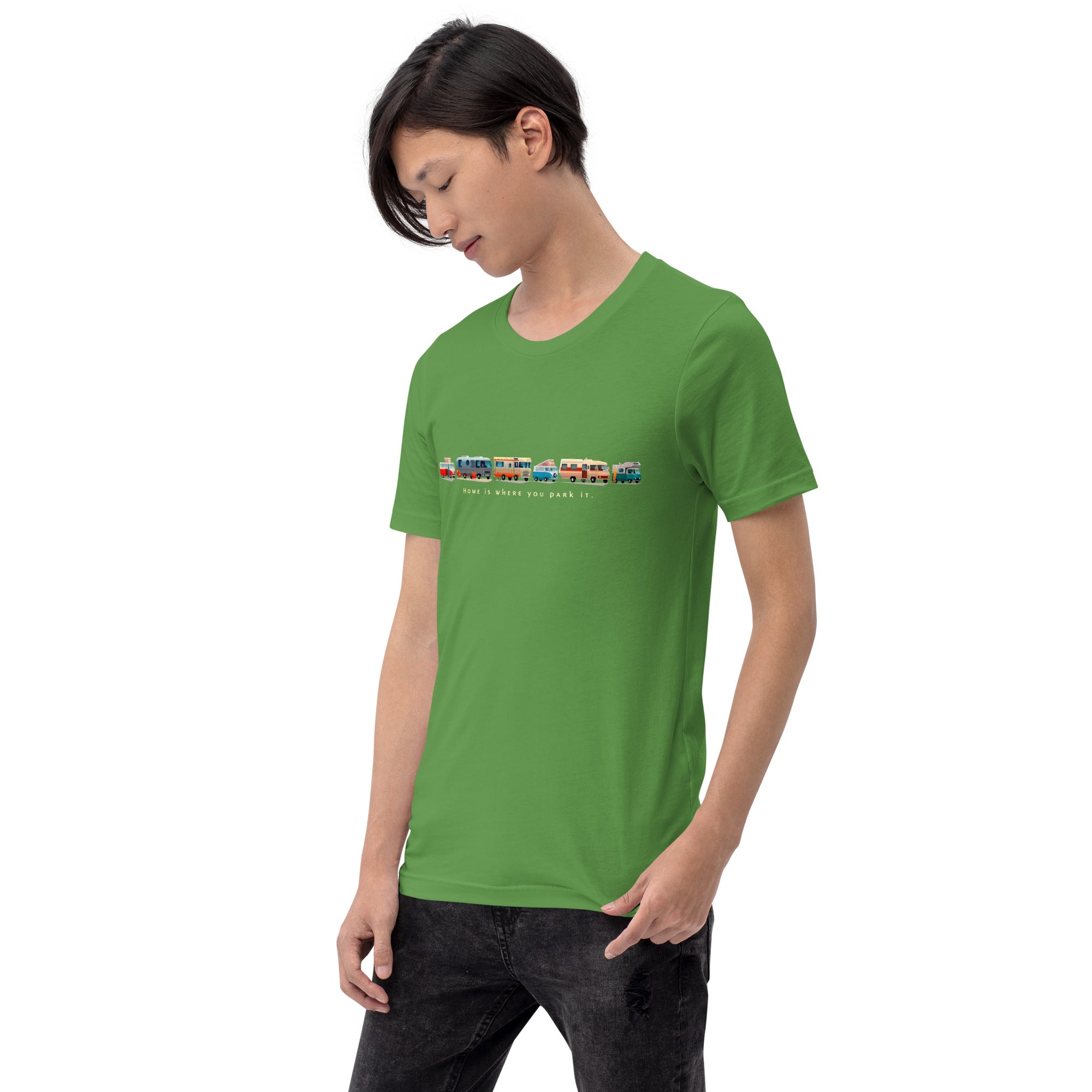 Unisex cotton t-shirt Vintage Campers: Home is where you park it on green