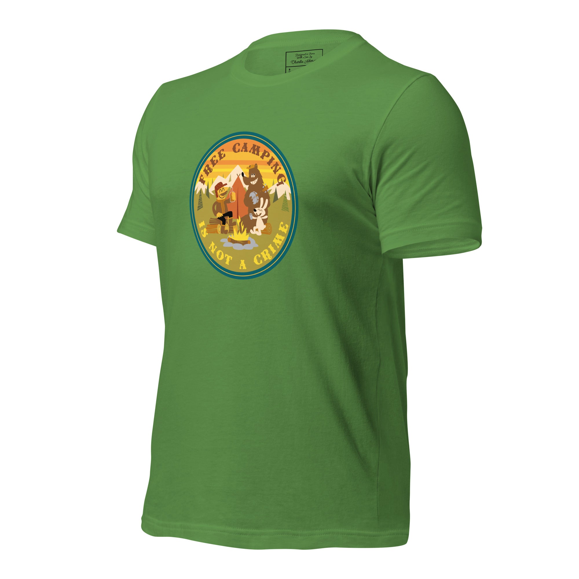 Unisex cotton t-shirt Free Camping is not a Crime on greens