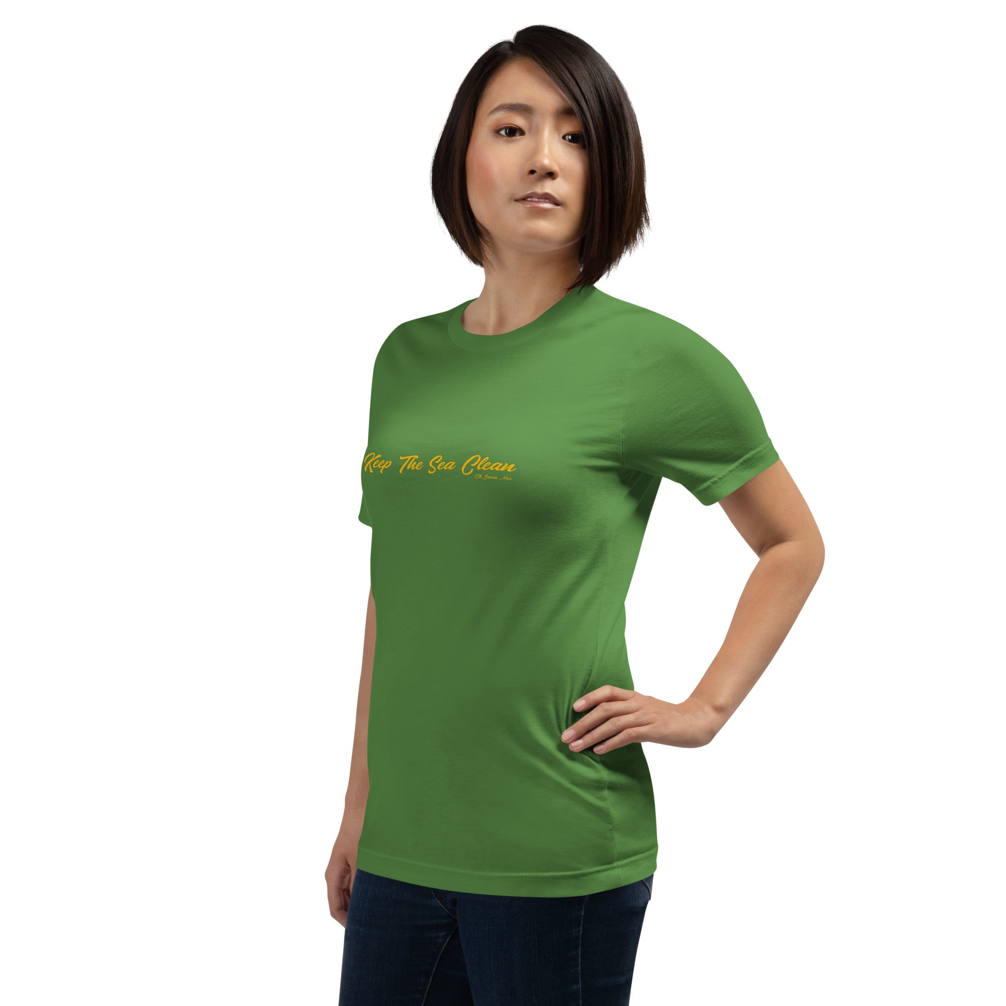 Unisex cotton t-shirt Keep The Sea Clean on greens