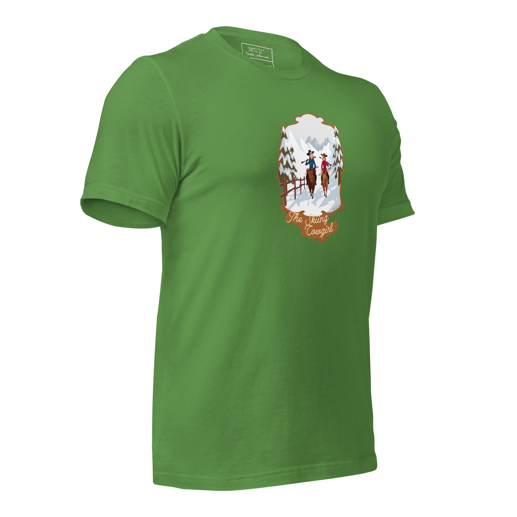 T-shirt en coton unisexe The Skiing Cowgirl sur couleurs foncées