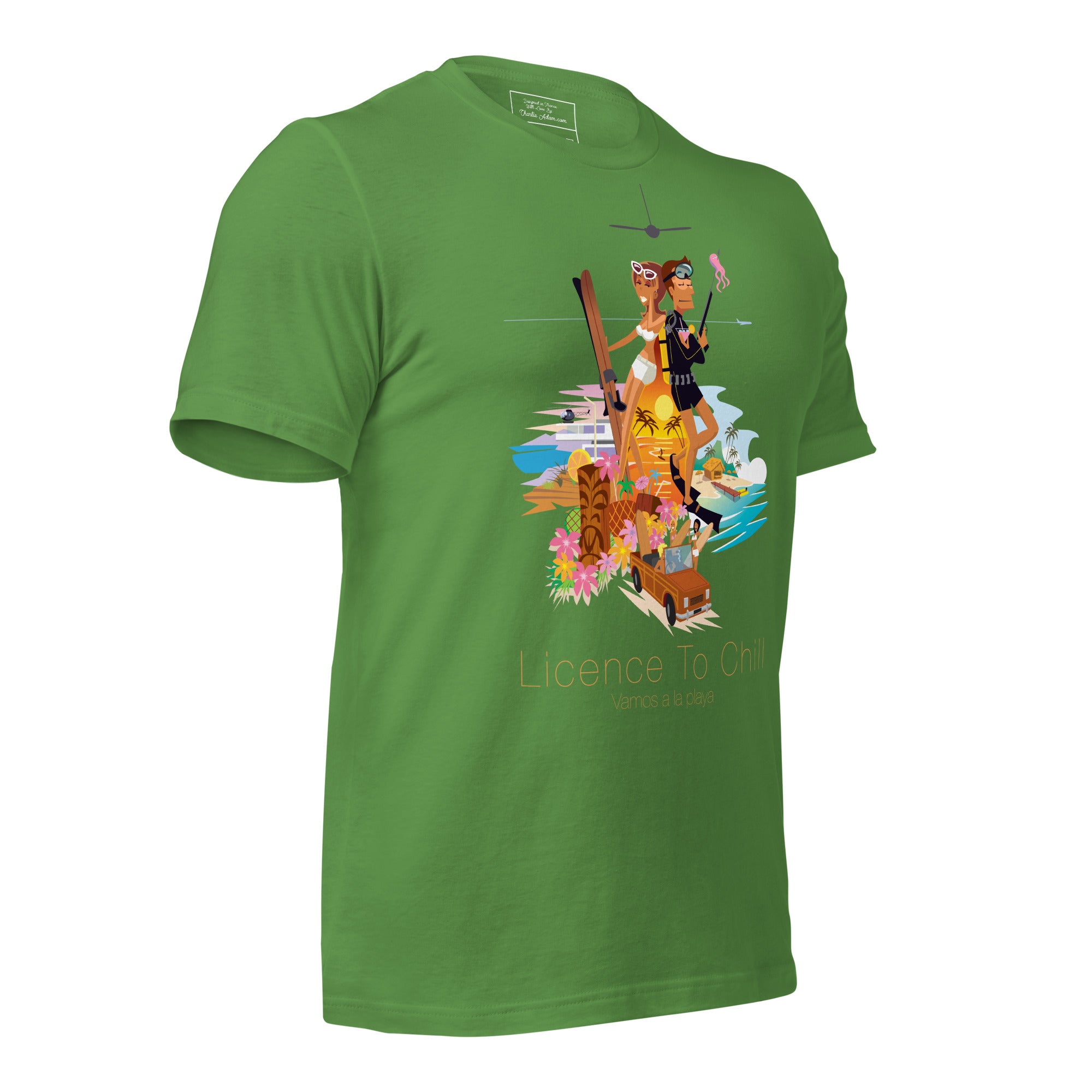 Unisex cotton t-shirt License to Chill Vamos a la Playa on Green