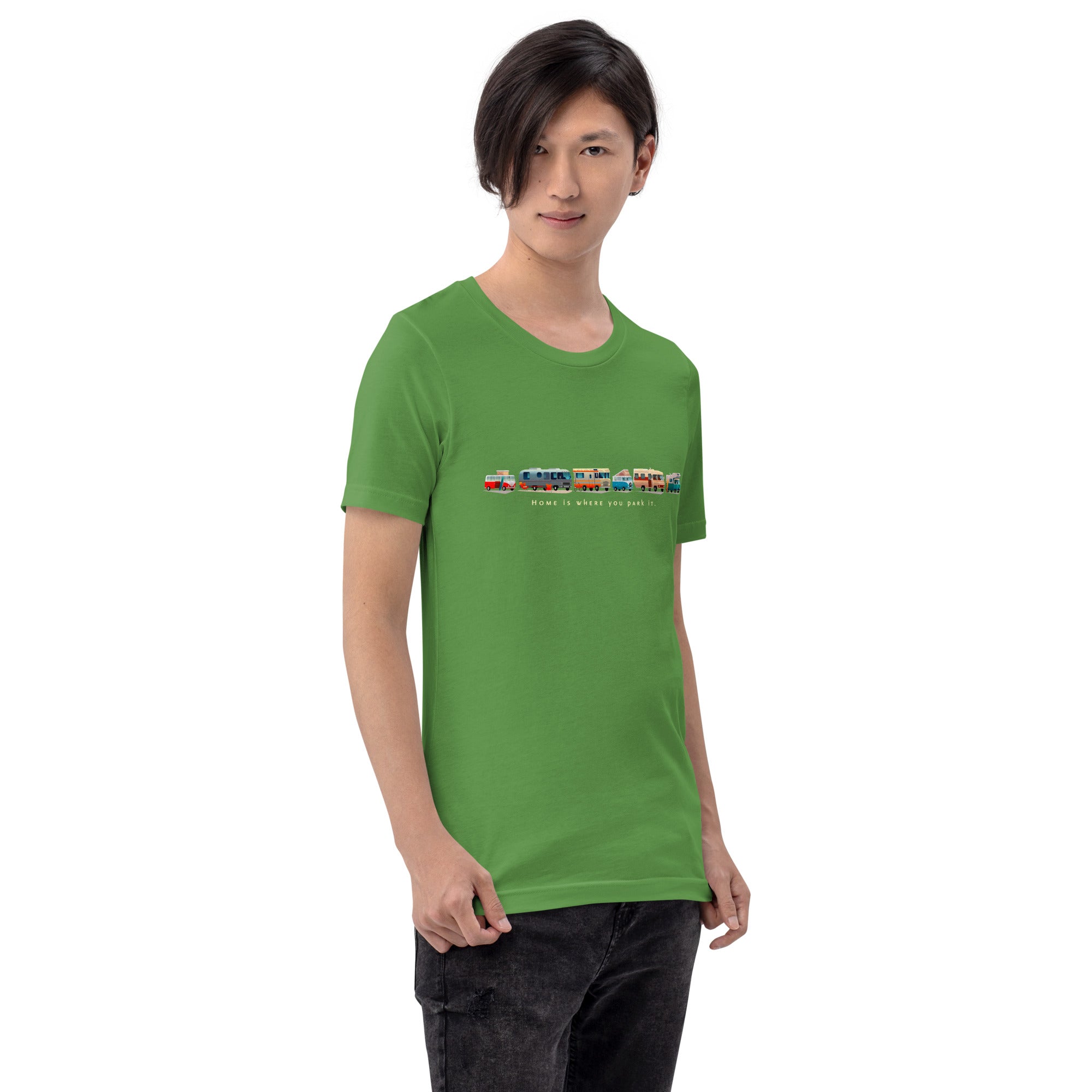 Unisex cotton t-shirt Vintage Campers: Home is where you park it on green