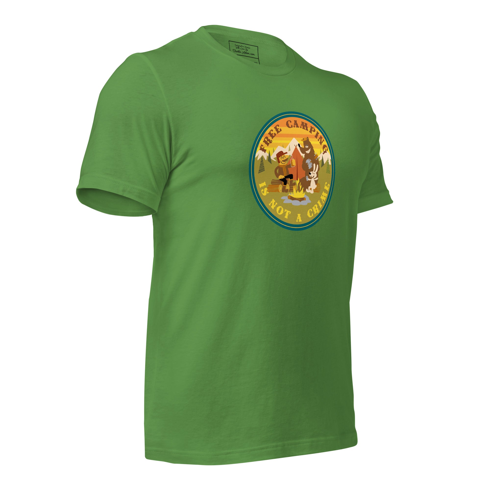 Unisex cotton t-shirt Free Camping is not a Crime on greens