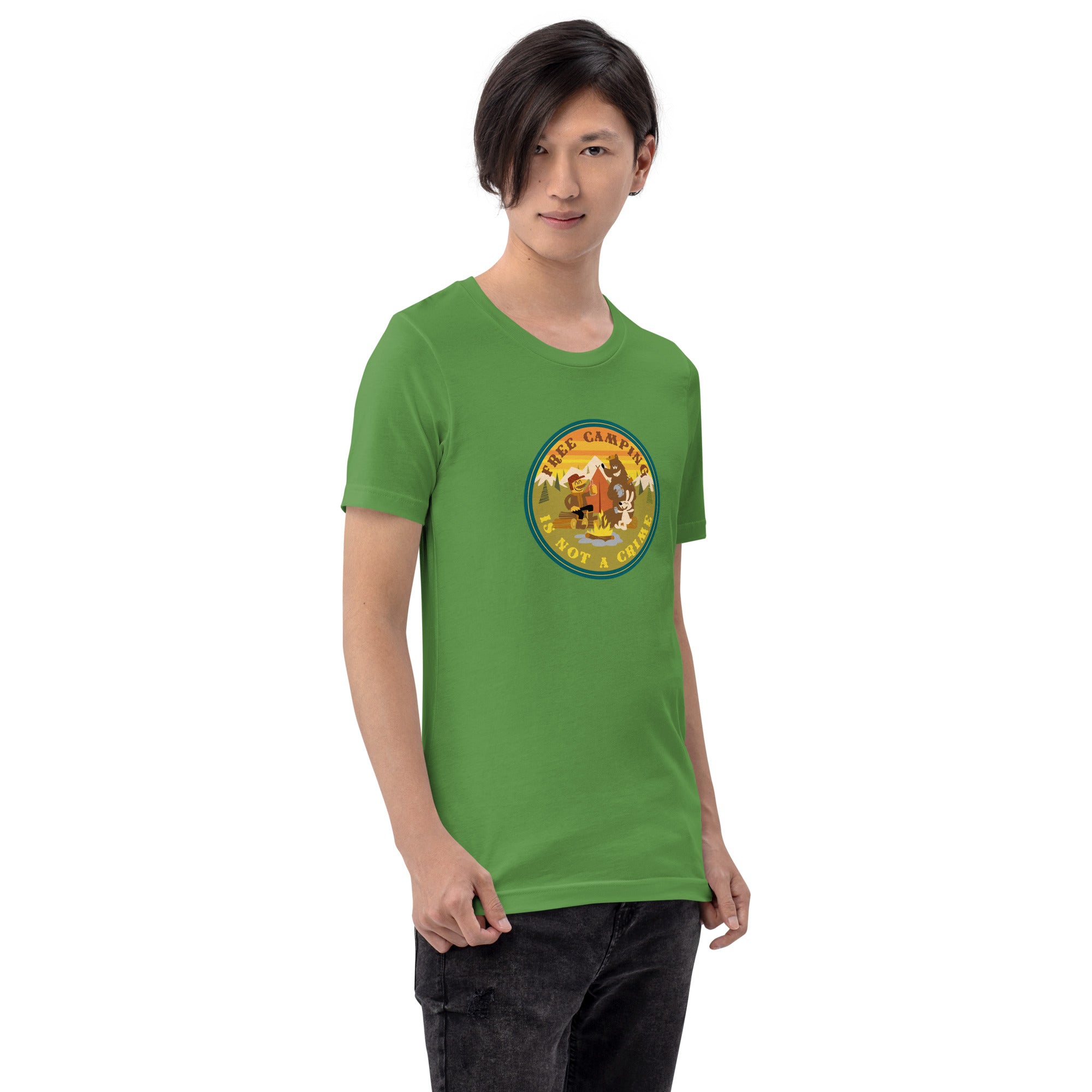 Unisex cotton t-shirt Free Camping is not a Crime on greens