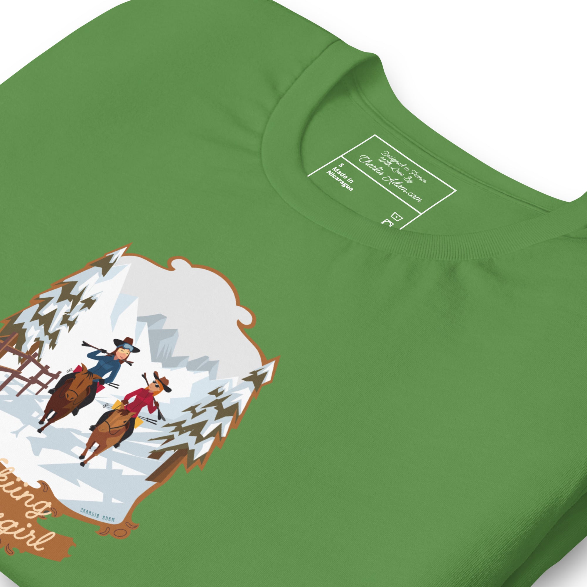 T-shirt en coton unisexe The Skiing Cowgirl sur couleurs foncées