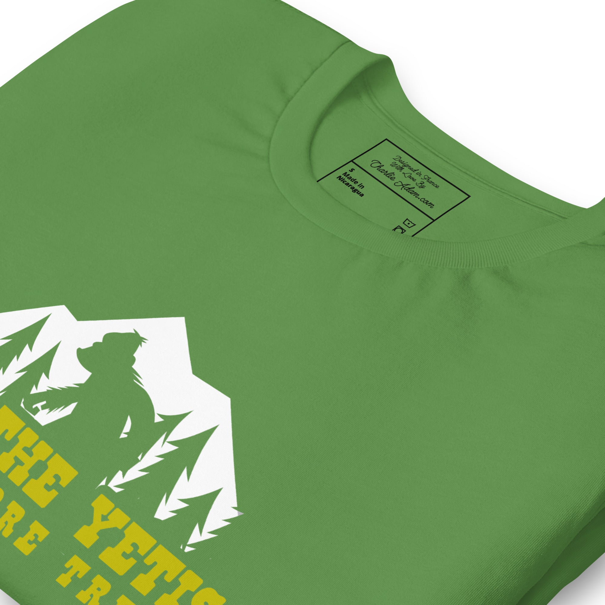 Unisex cotton t-shirt Save the Yetis Plant more Trees on Green (front & back)