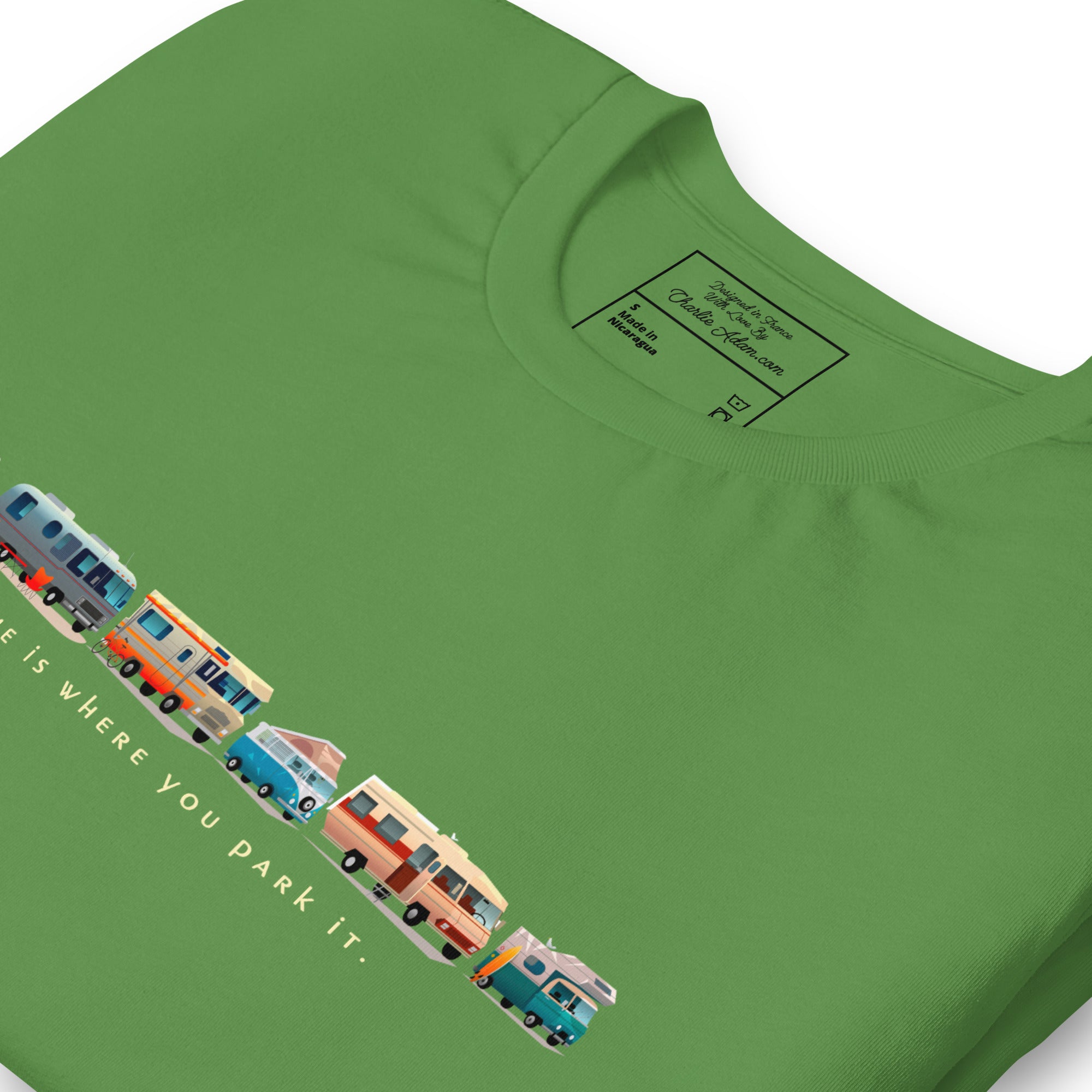 Unisex cotton t-shirt Vintage Campers: Home is where you park it on green
