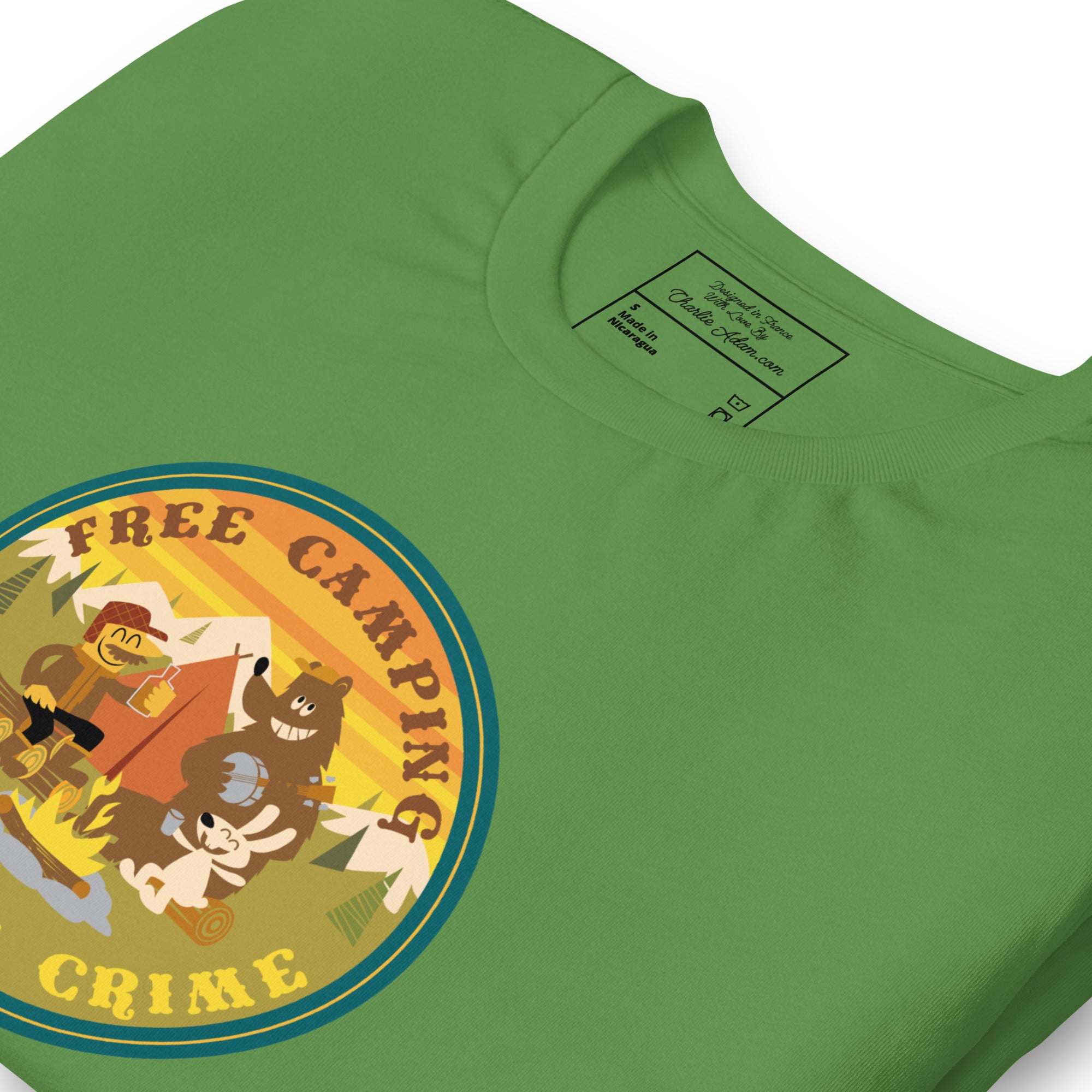 Unisex cotton t-shirt Free Camping is not a Crime on greens