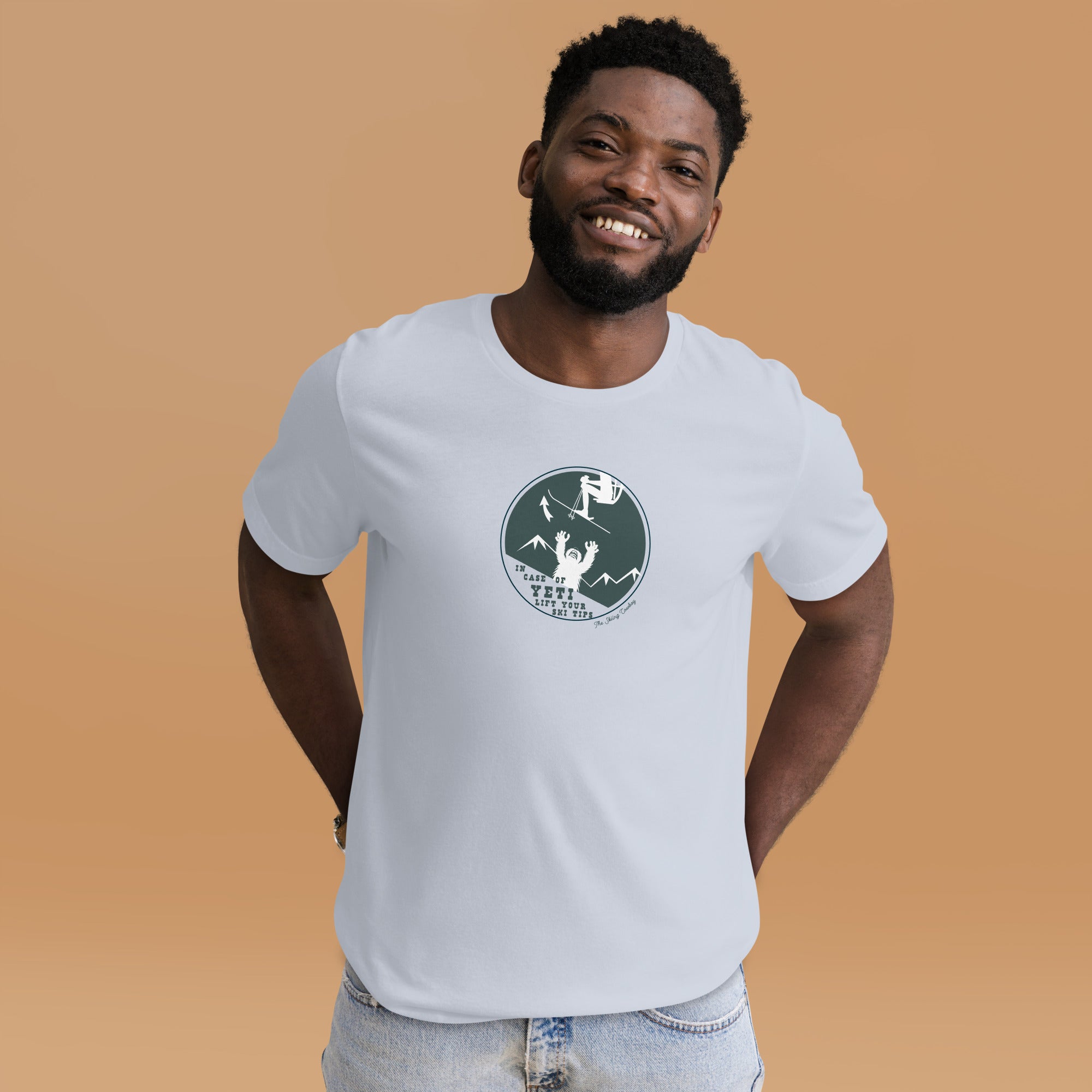 T-shirt en coton unisexe In case of Yeti, lift your ski tips sur couleurs claires