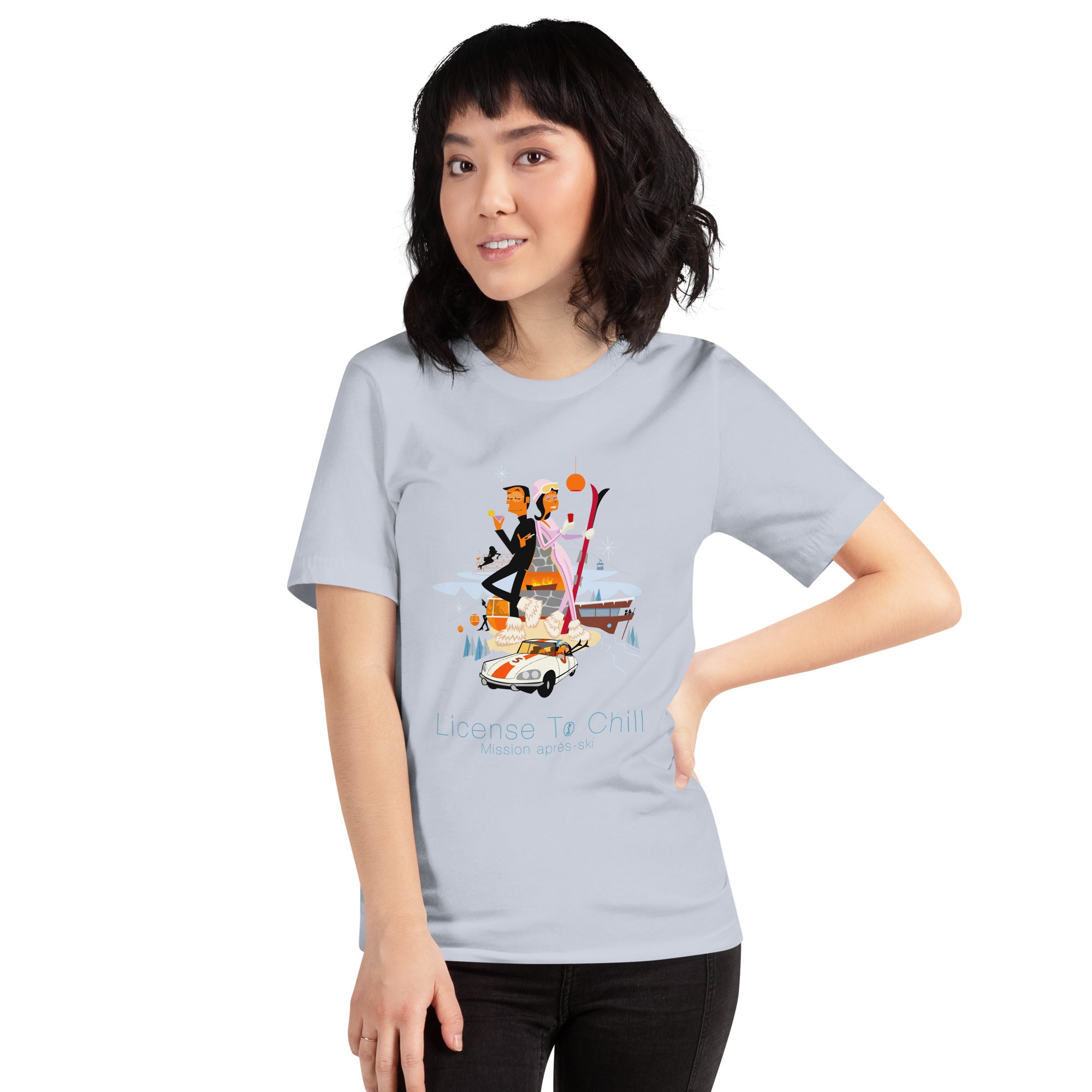 T-shirt en coton unisexe License To Chill Mission Après-Ski sur couleurs claires
