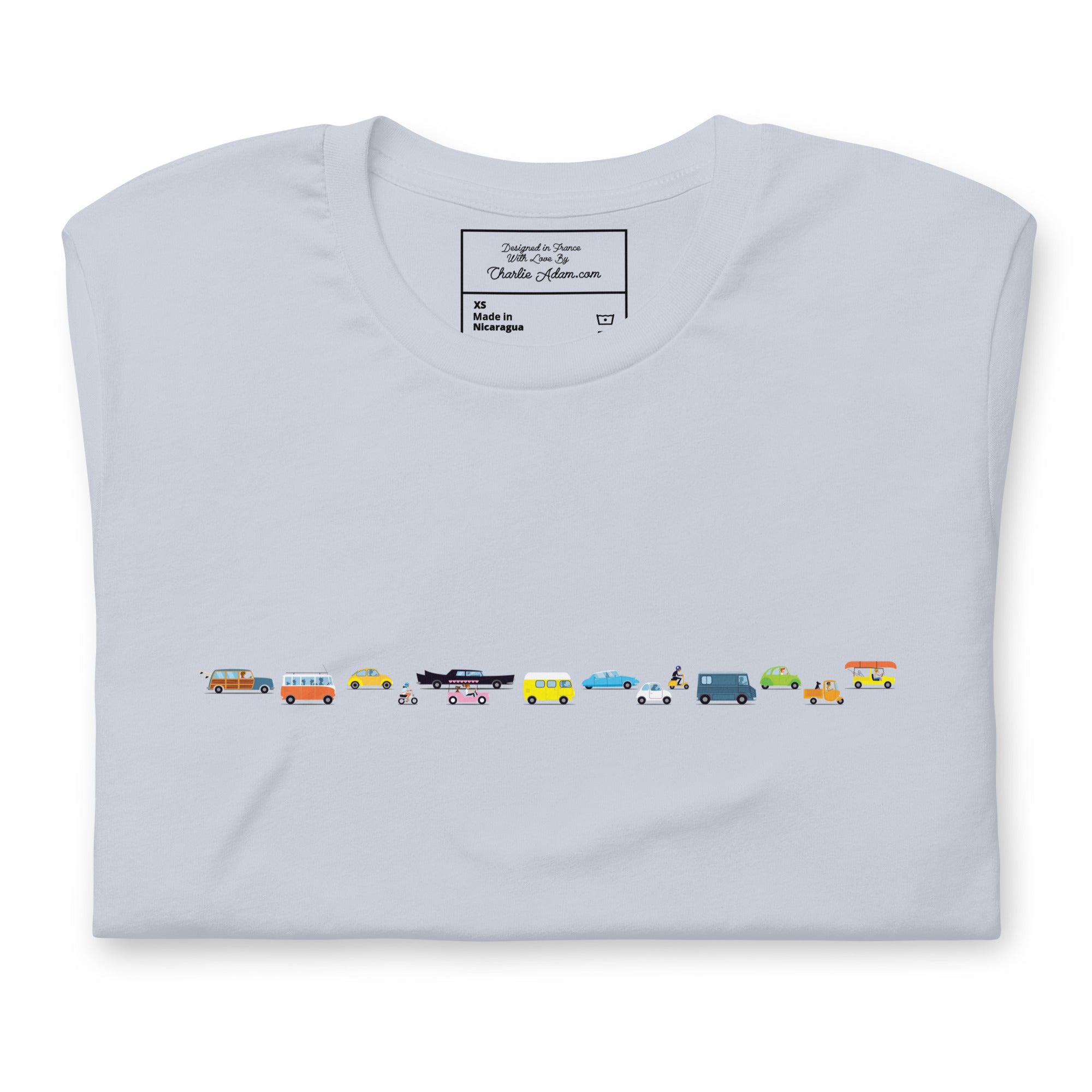 T-shirt en coton unisexe Vintage Cars Traffic Jam sur couleurs claires