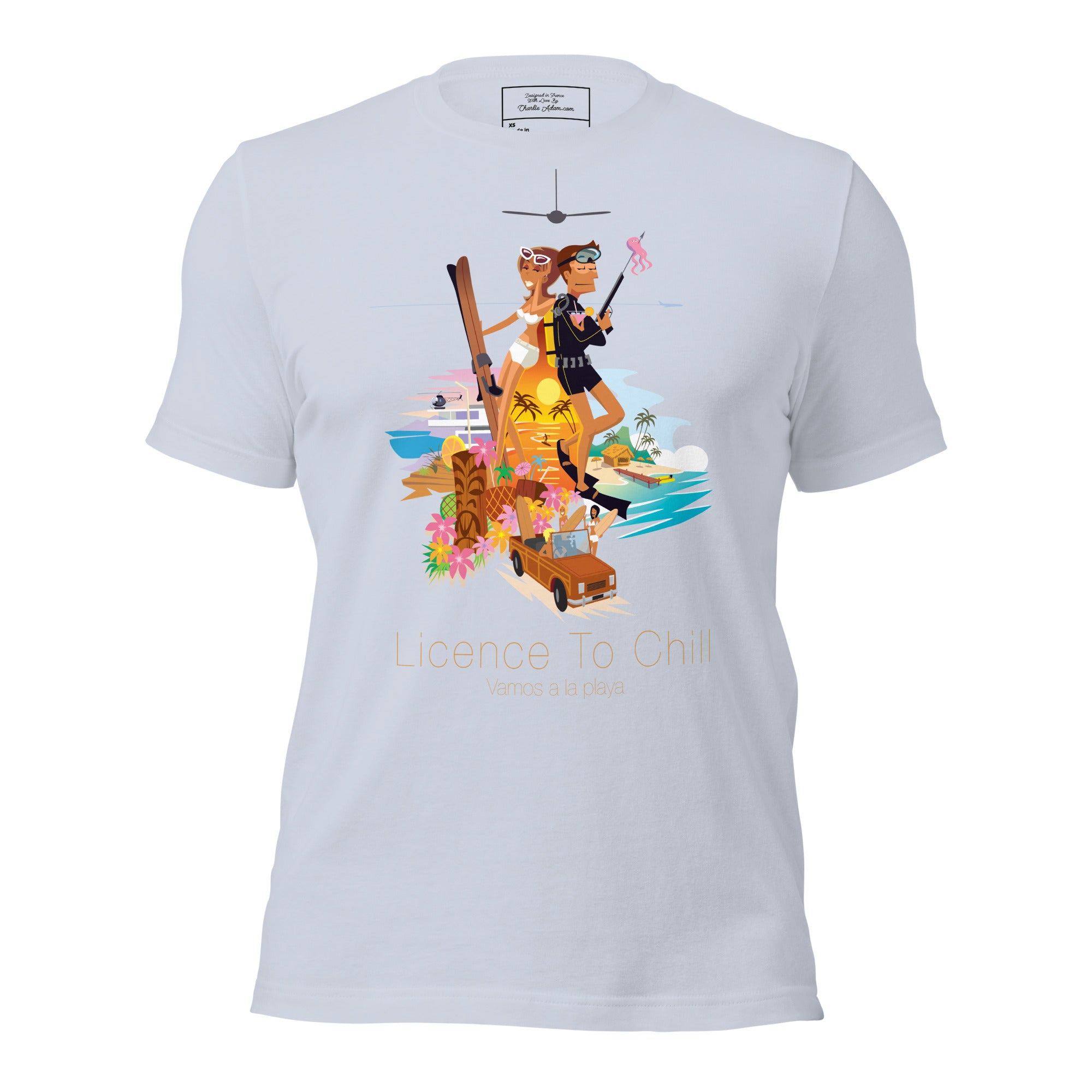 T-shirt en coton unisexe License to Chill Vamos a la playa sur couleurs claires