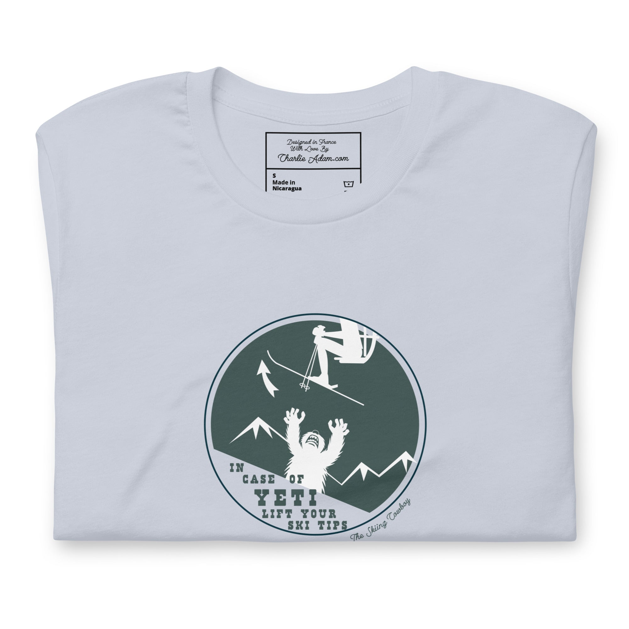 T-shirt en coton unisexe In case of Yeti, lift your ski tips sur couleurs claires