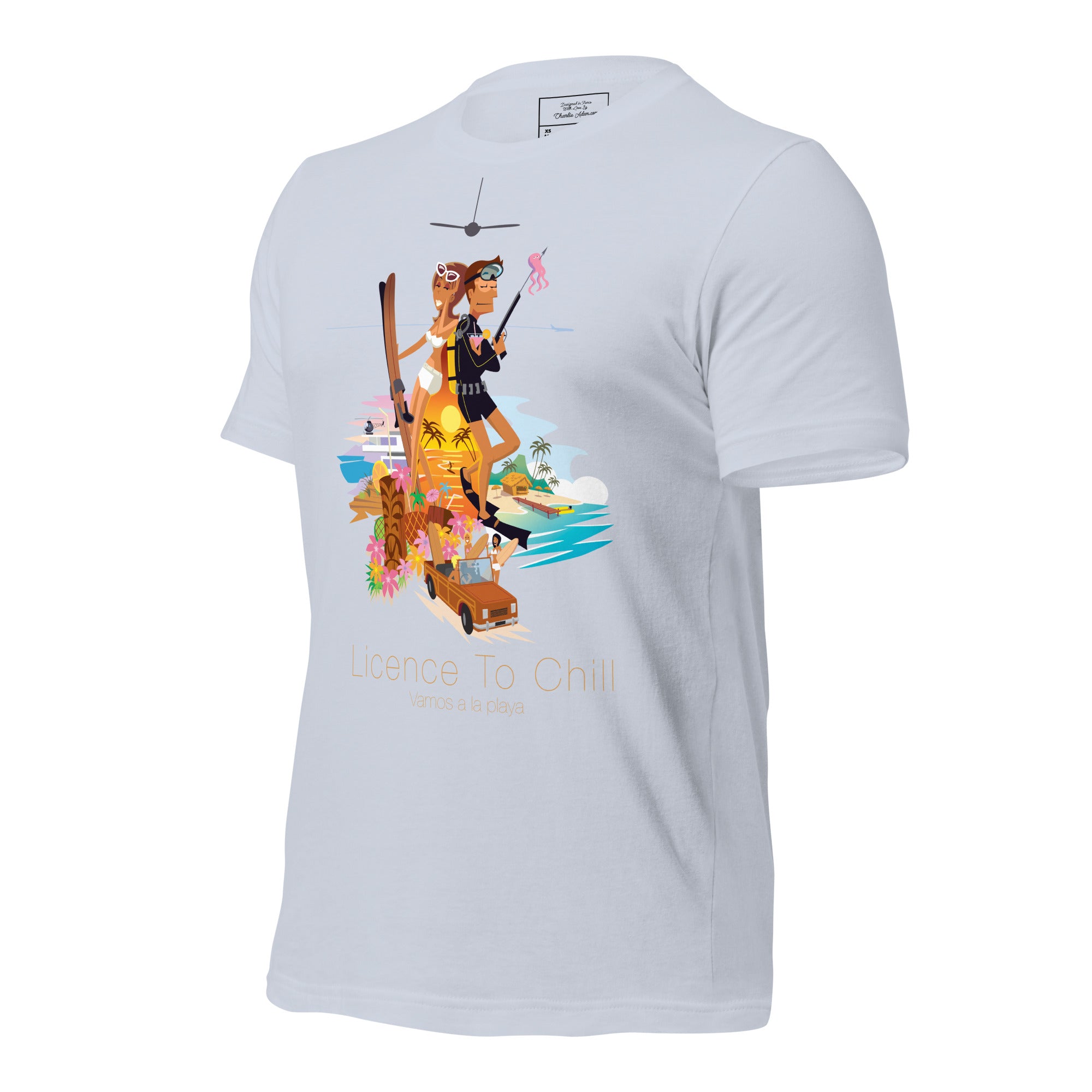T-shirt en coton unisexe License to Chill Vamos a la playa sur couleurs claires