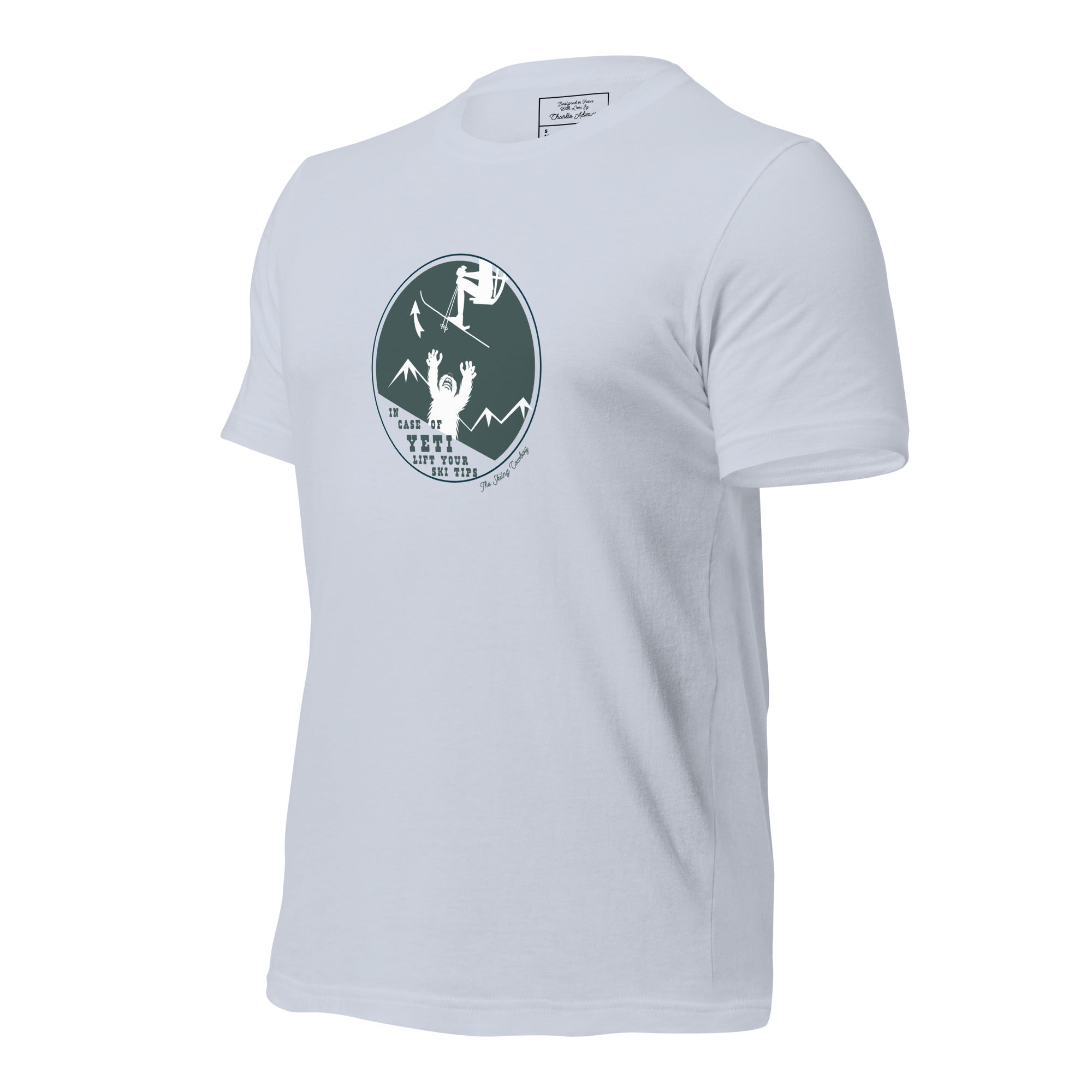 T-shirt en coton unisexe In case of Yeti, lift your ski tips sur couleurs claires