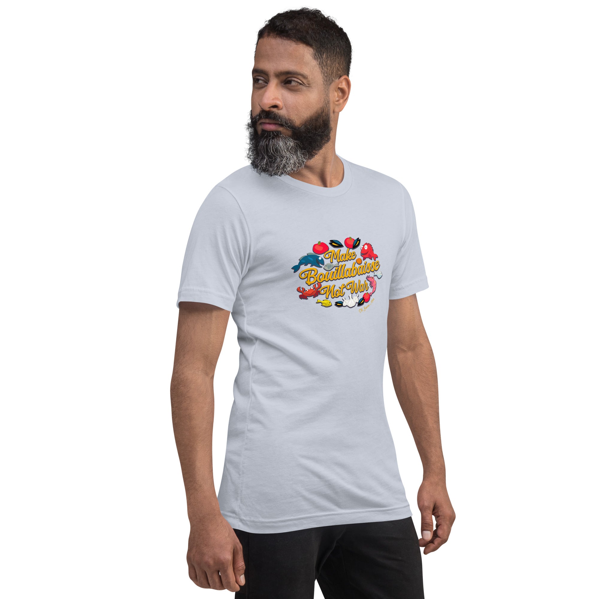 T-shirt en coton unisexe Make Bouillabaisse Not War sur couleurs claires