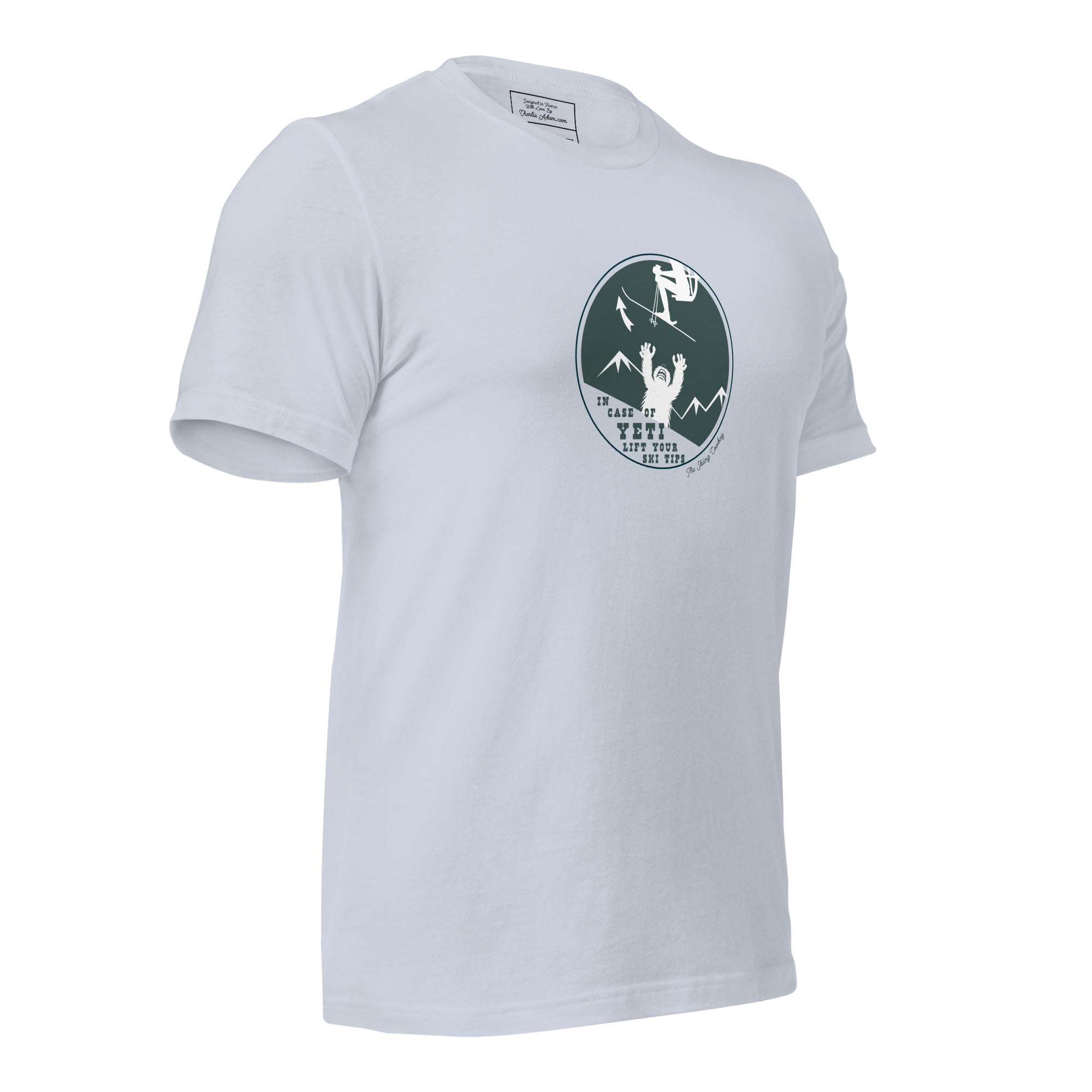 T-shirt en coton unisexe In case of Yeti, lift your ski tips sur couleurs claires