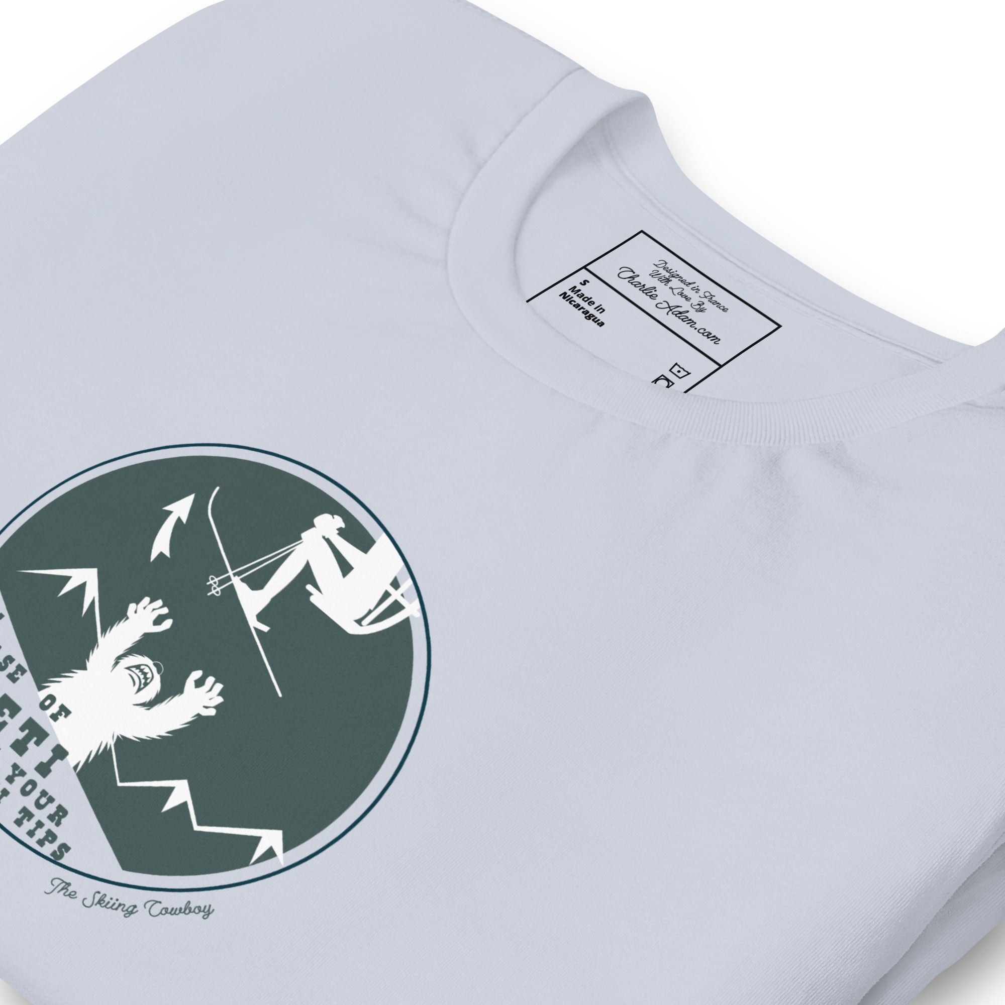 T-shirt en coton unisexe In case of Yeti, lift your ski tips sur couleurs claires