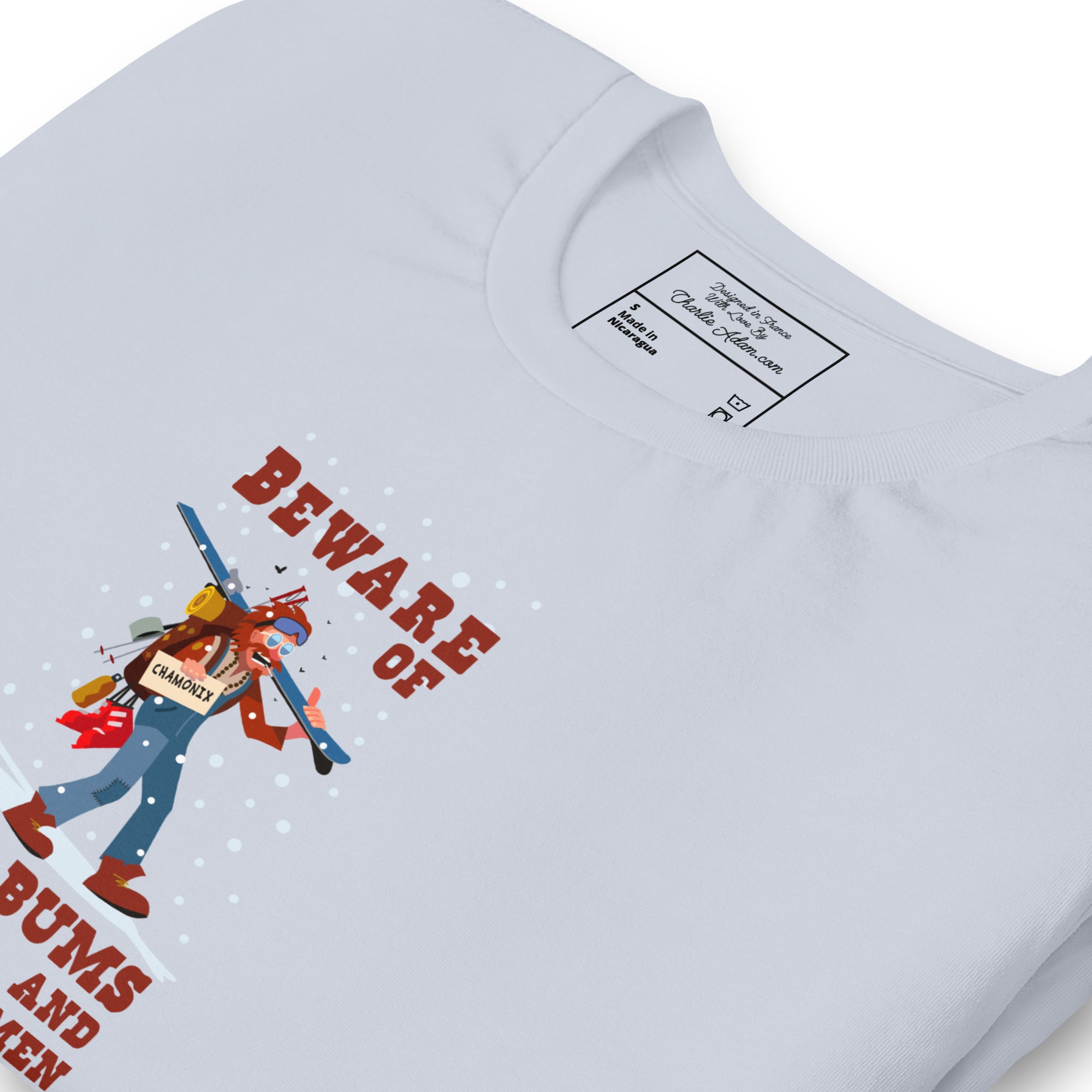 T-shirt en coton unisexe Beware of ski bums, drunks and loose women sur couleurs claires